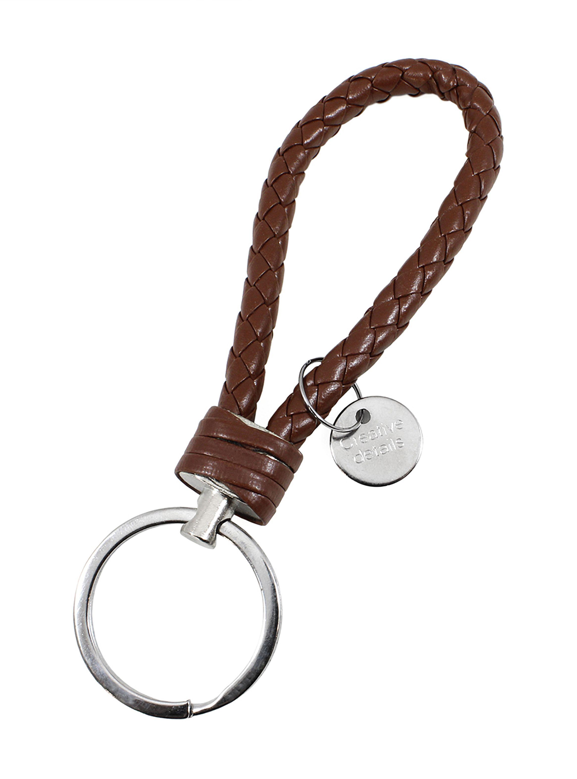Llavero trenzado en Cuero Color Café-0