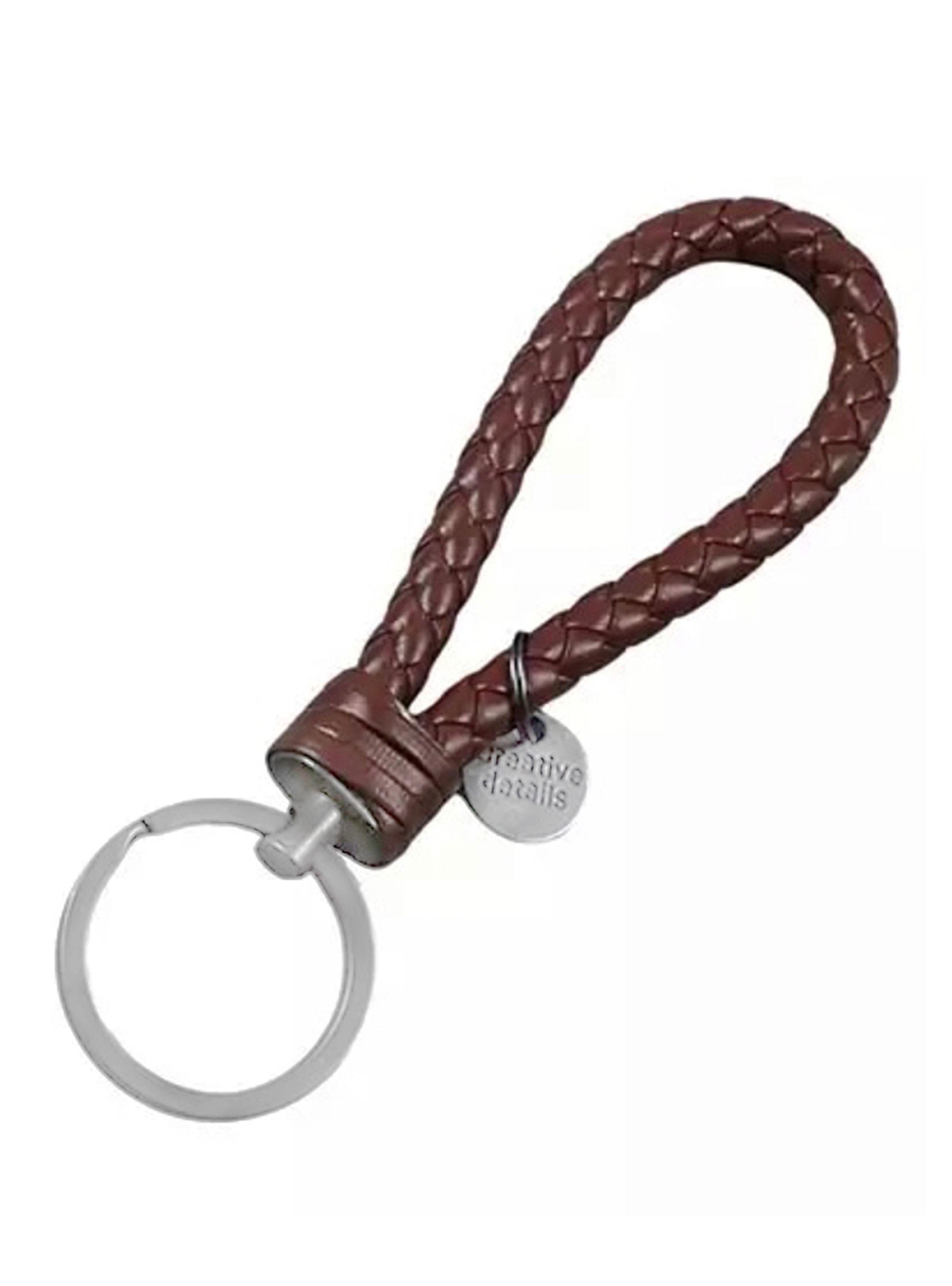 Llavero trenzado en Cuero Color Café-3