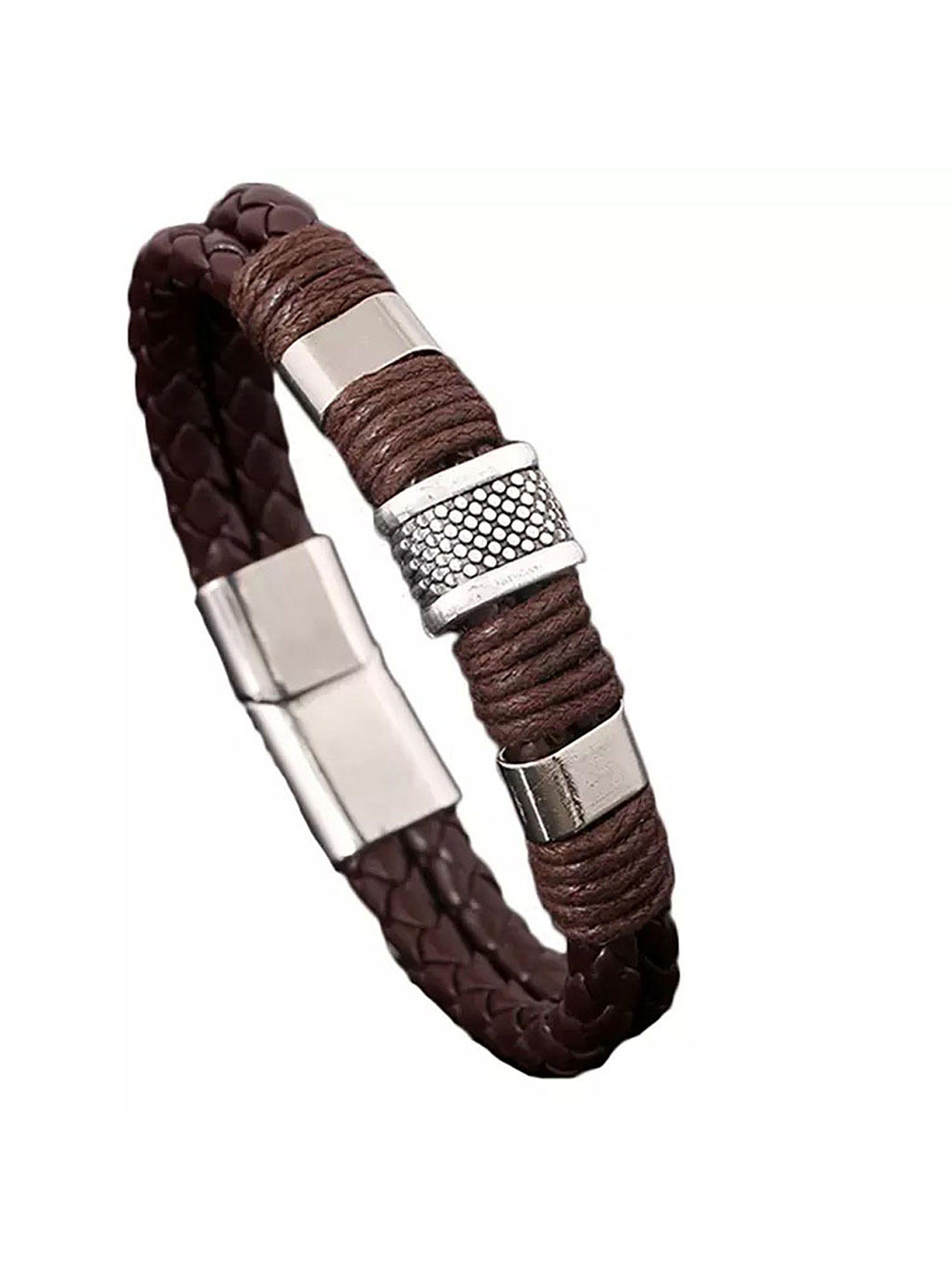 Pulsera Hombre Cuero Hilo Artesanal Moda Casual-0
