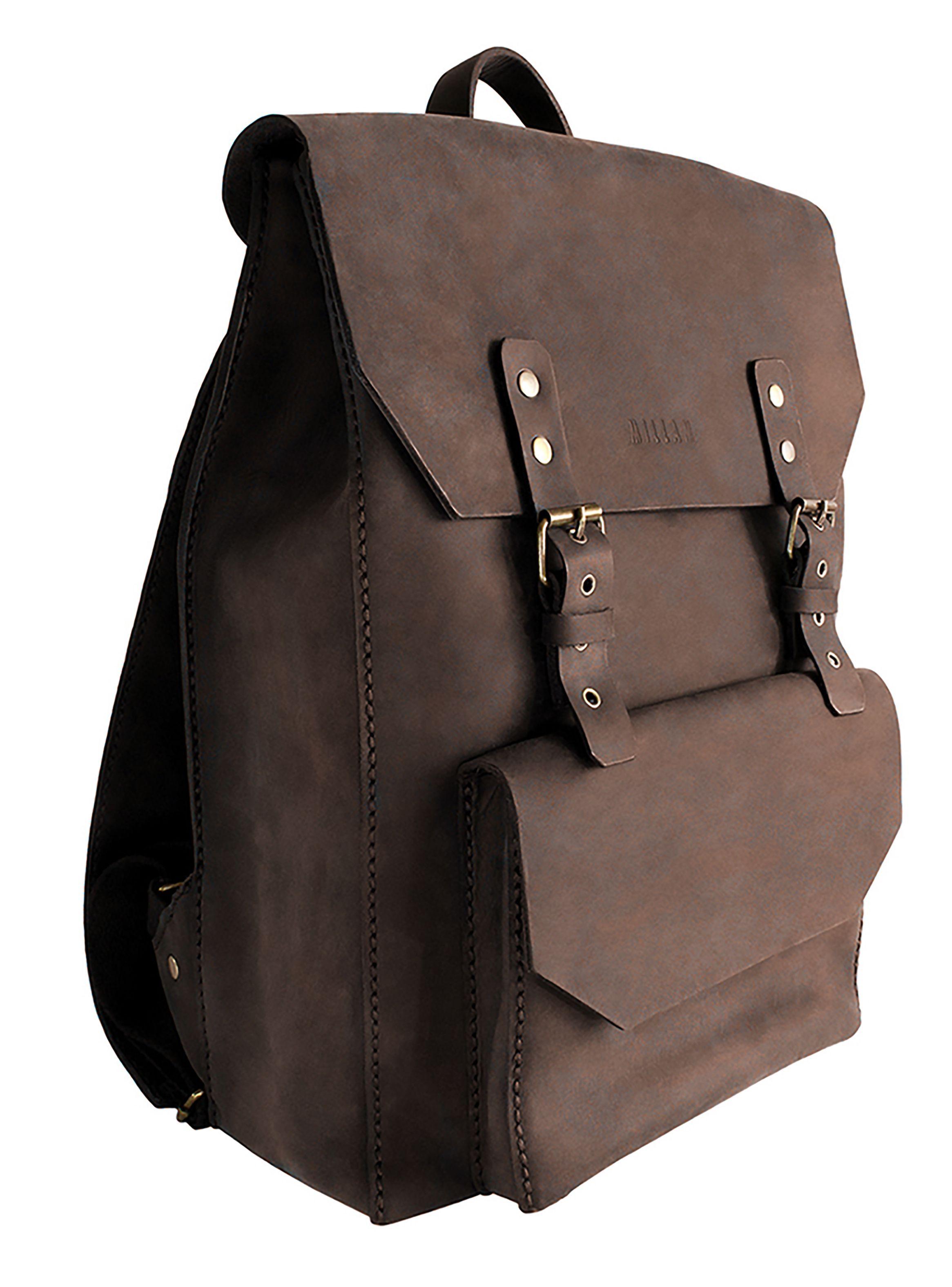 Mochila de Cuero Natural Marrón con Hebillas-0