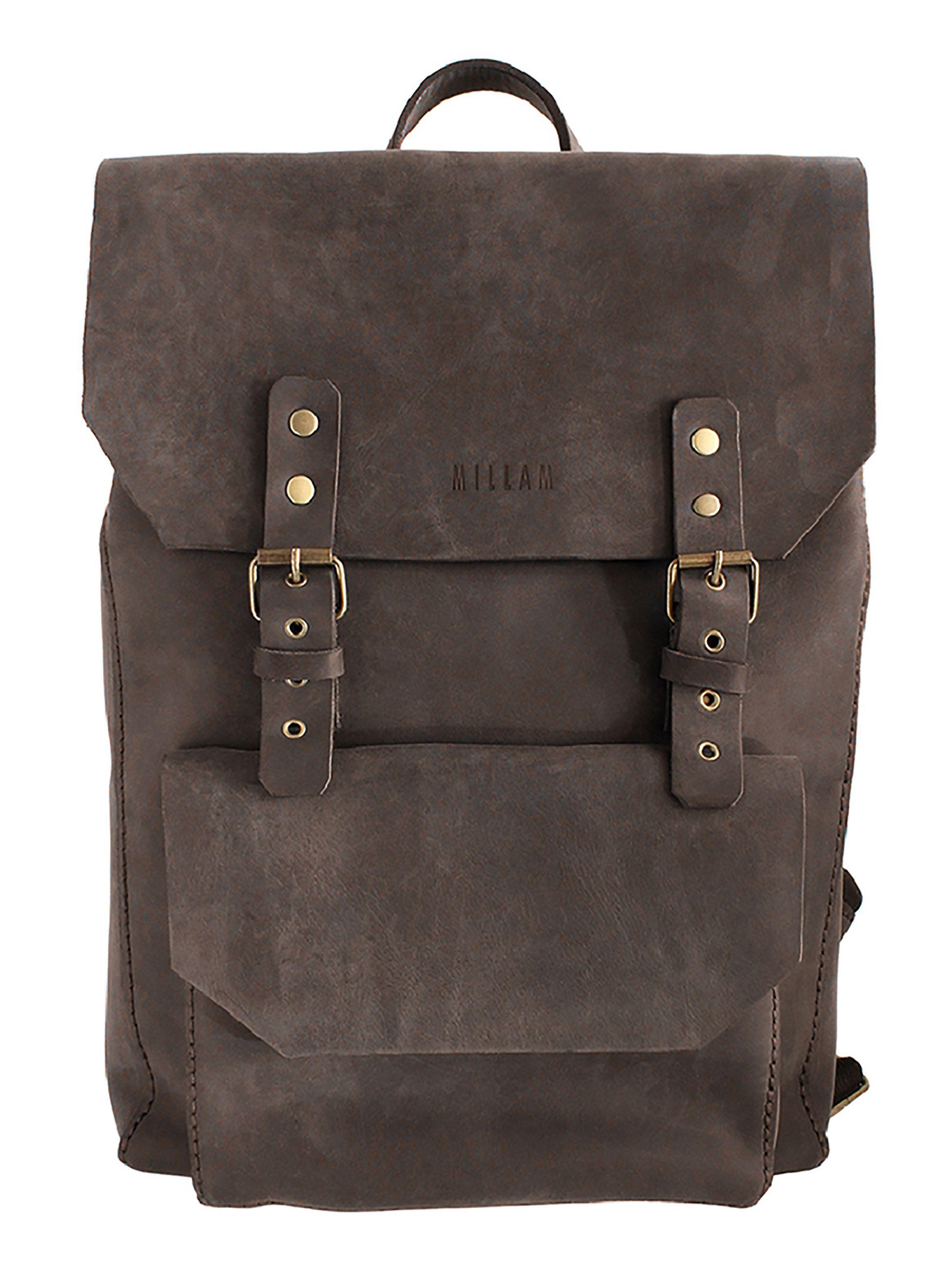 Mochila de Cuero Natural Marrón con Hebillas-1