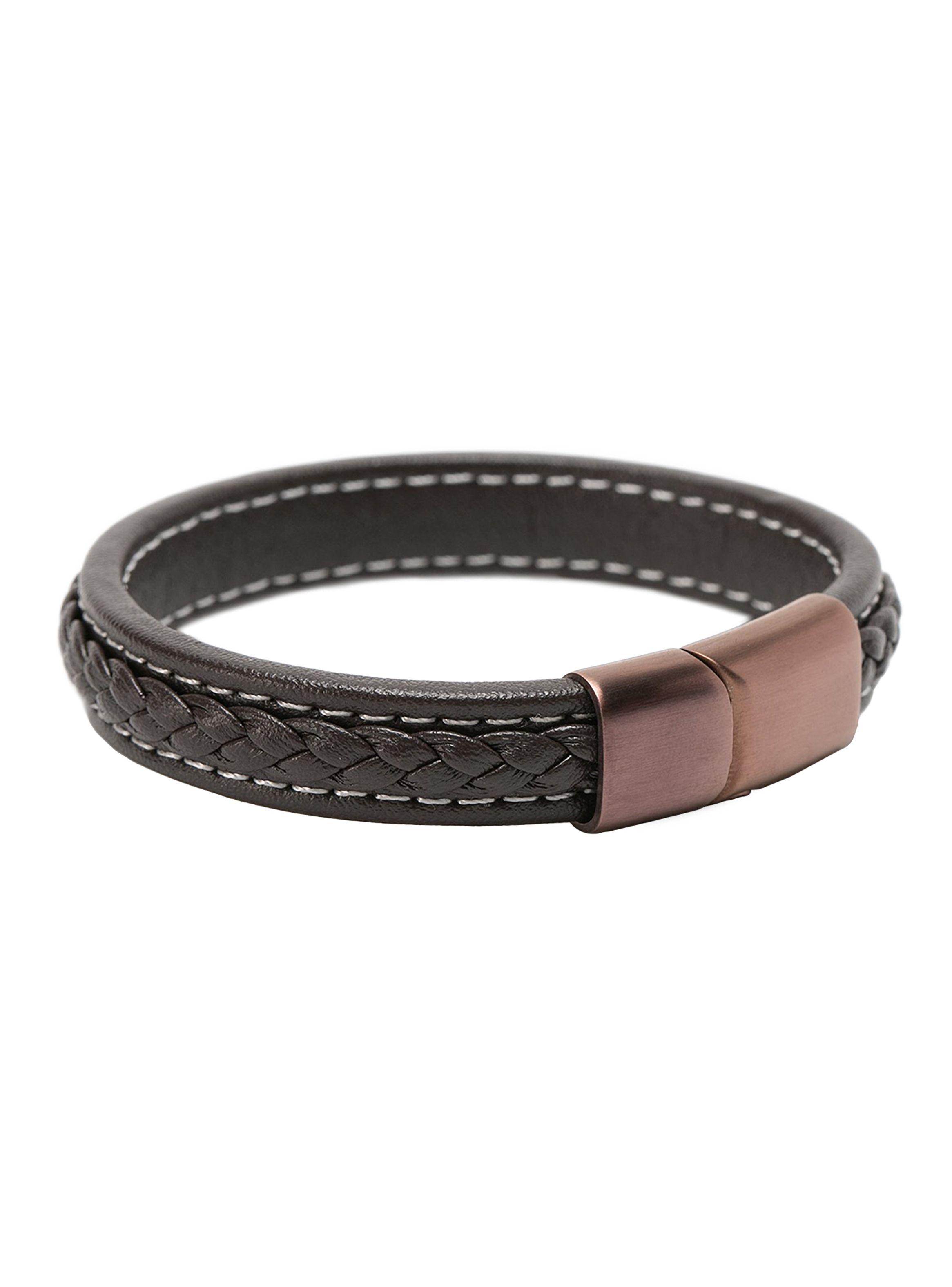 Pulsera Cuero Casual Marrón Trenzado Hombre-0