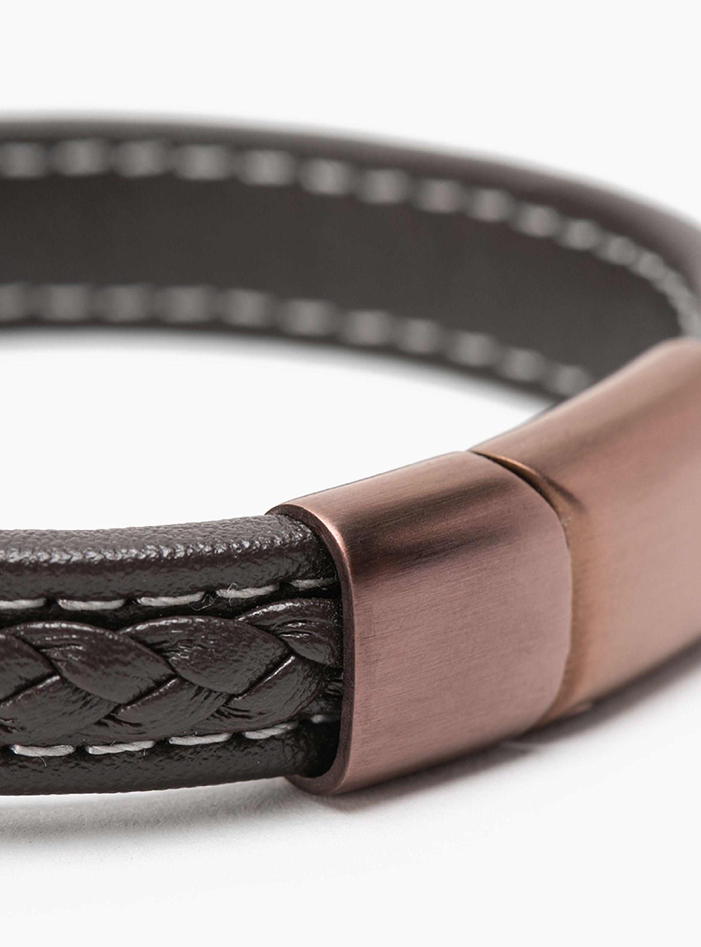 Pulsera Cuero Casual Marrón Trenzado Hombre-2