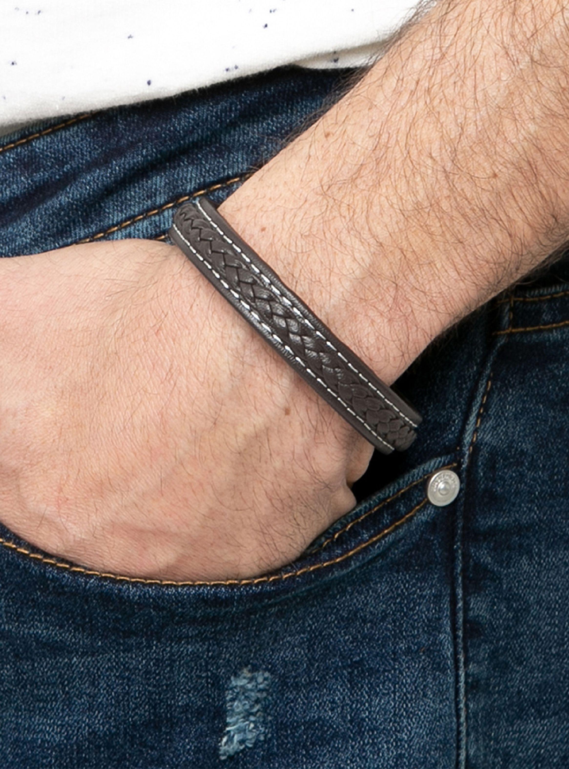 Pulsera Cuero Casual Marrón Trenzado Hombre-3
