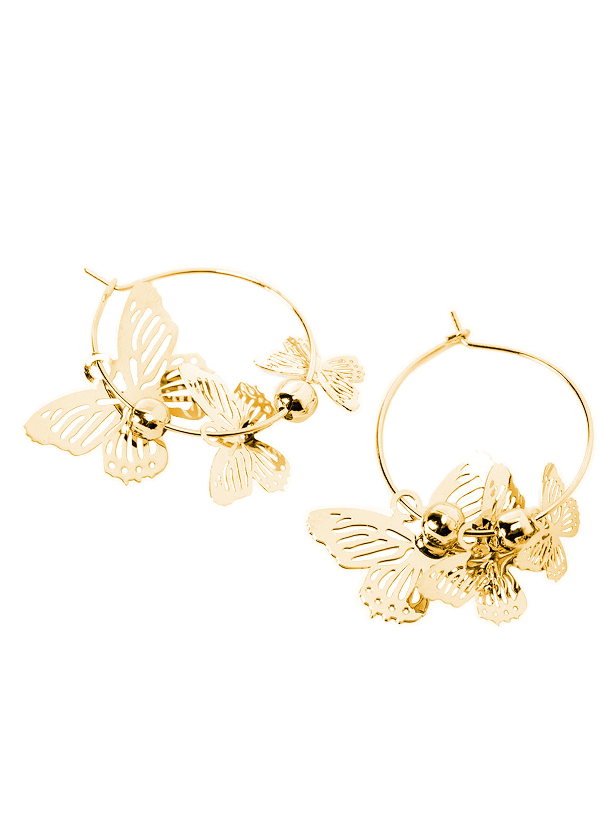 Aretes Mujer Mariposas Argollas Colgantes Dorado-0