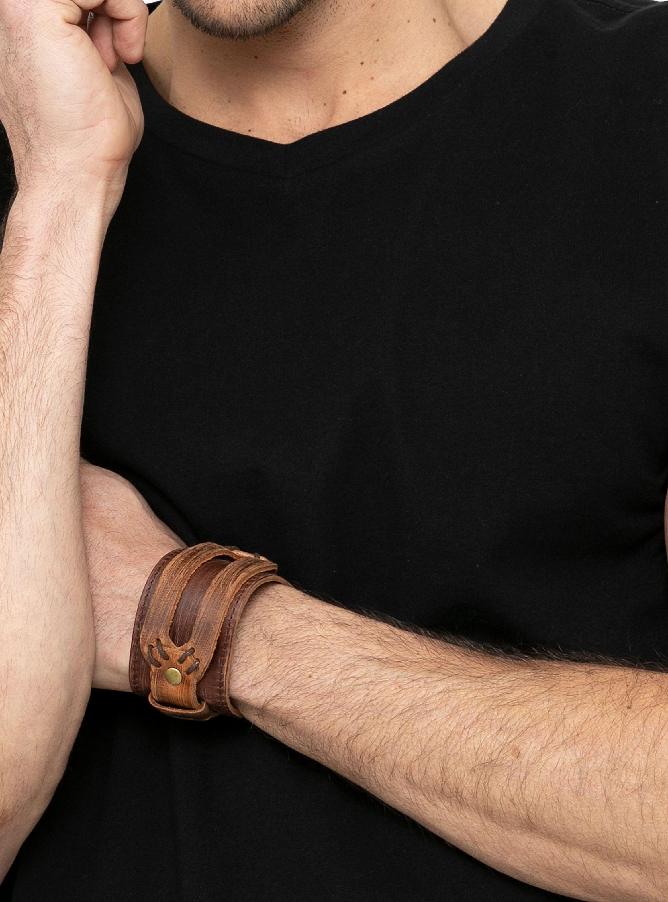 Brazalete Ancho De Cuero Café Pulsera Banda-3