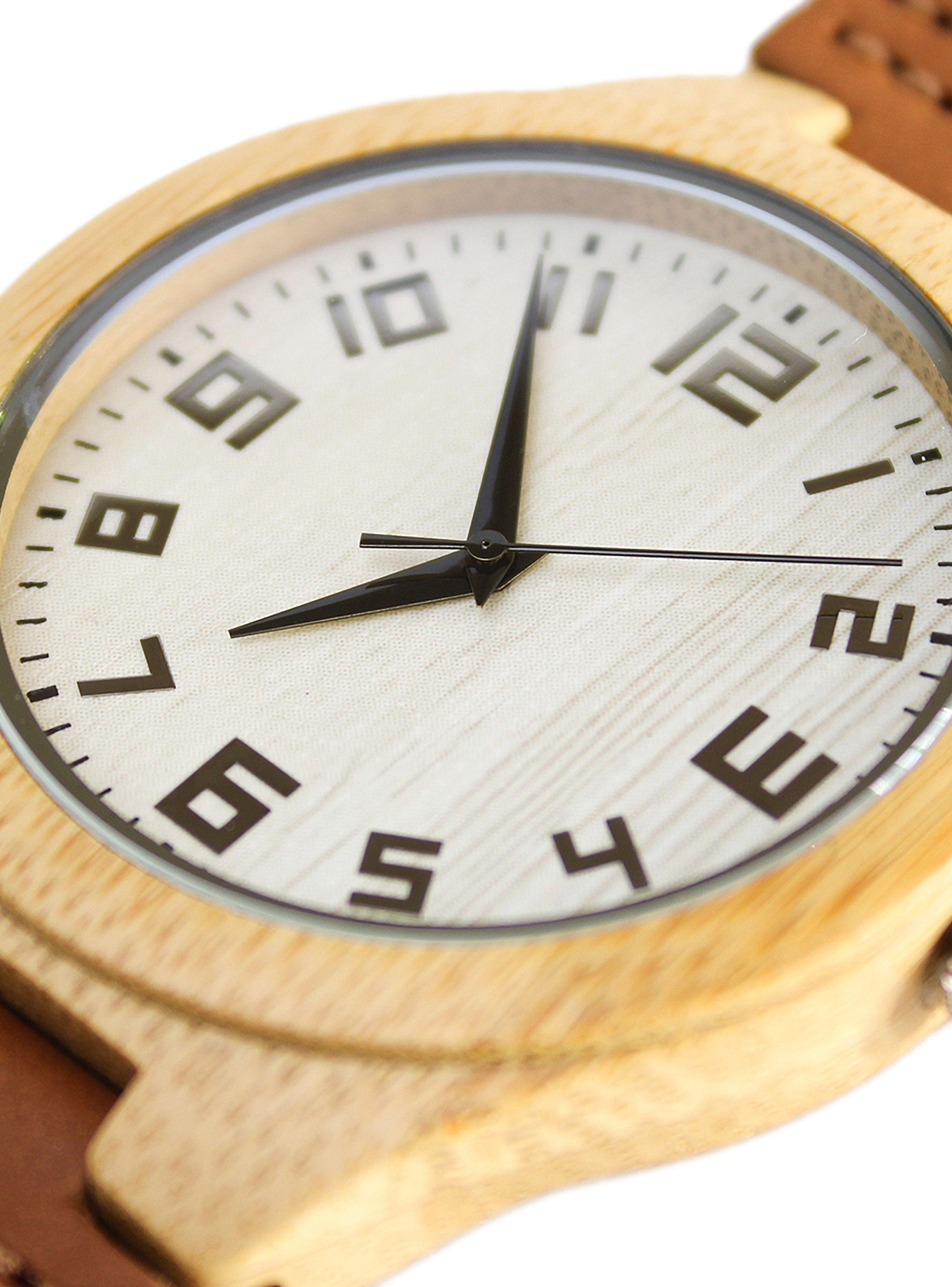 Reloj Madera Correa Cuero Café con Marcadores Números-3