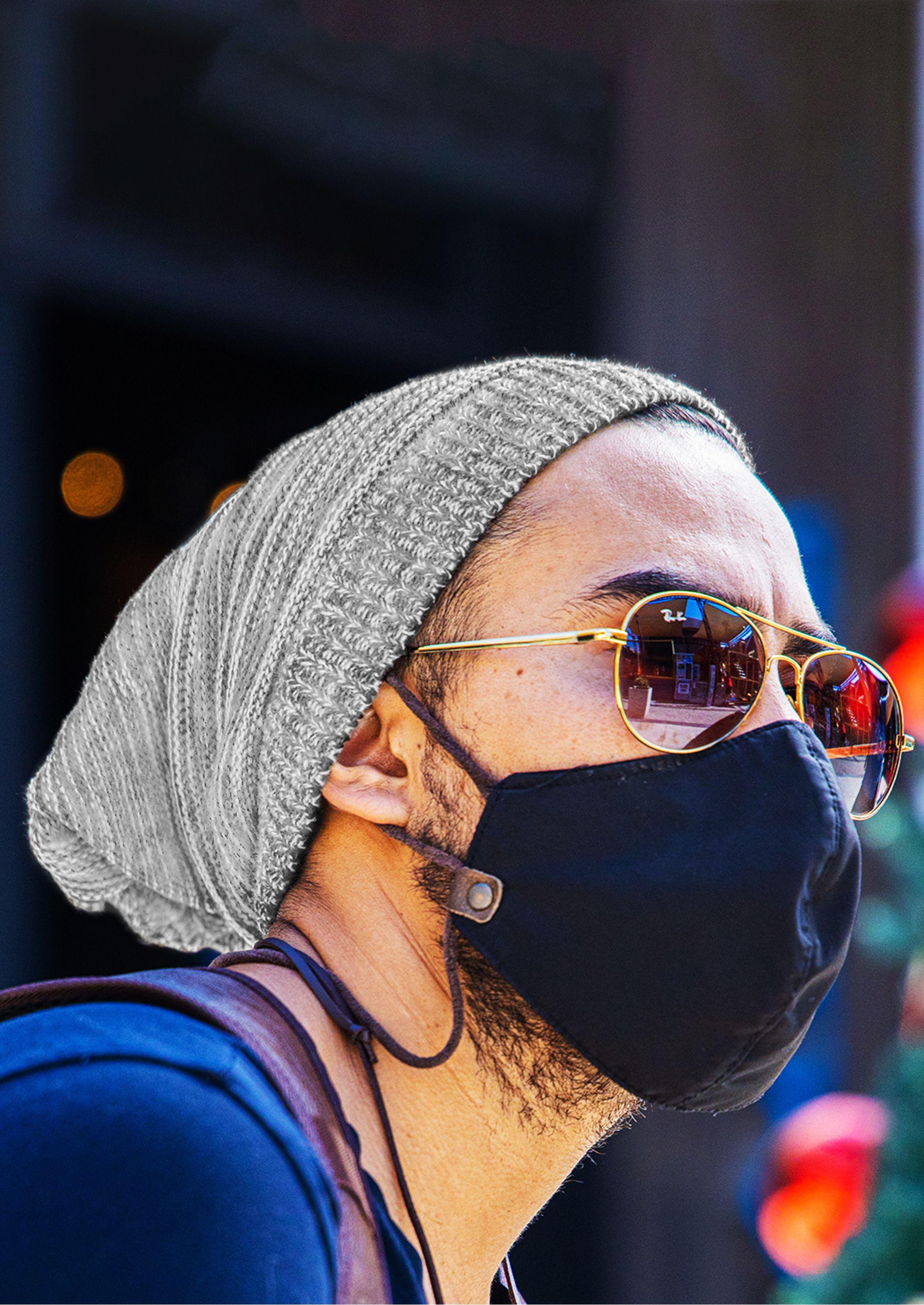 Gorro Tejido en Algodón Moda Unisex Gris con Blanco-3