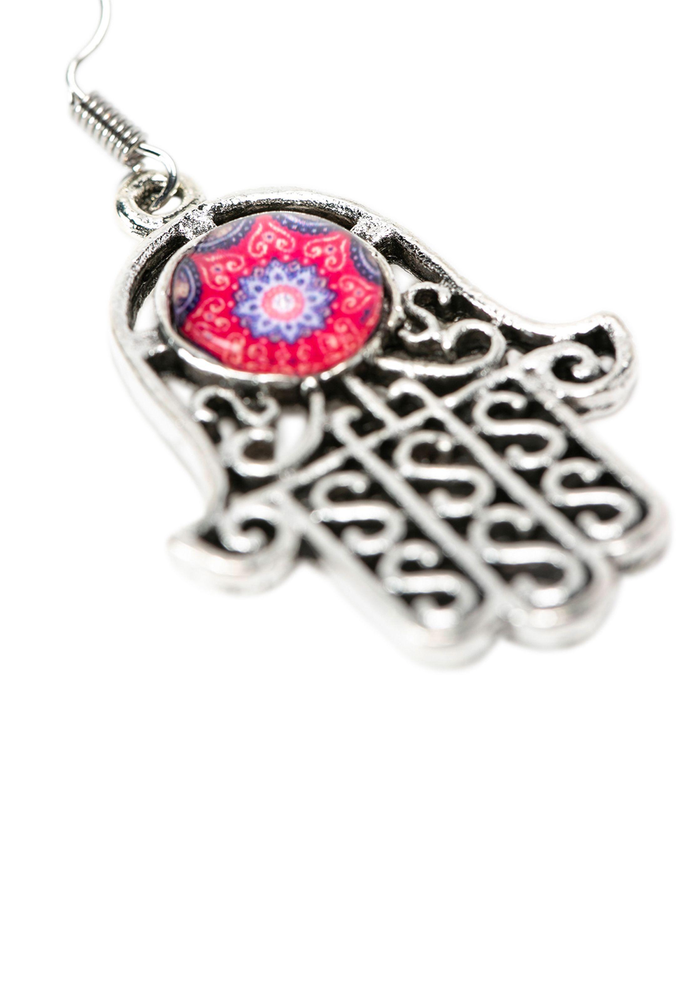 Aretes Mujer Juvenil Mano Protectora Fatima Fucsia-1