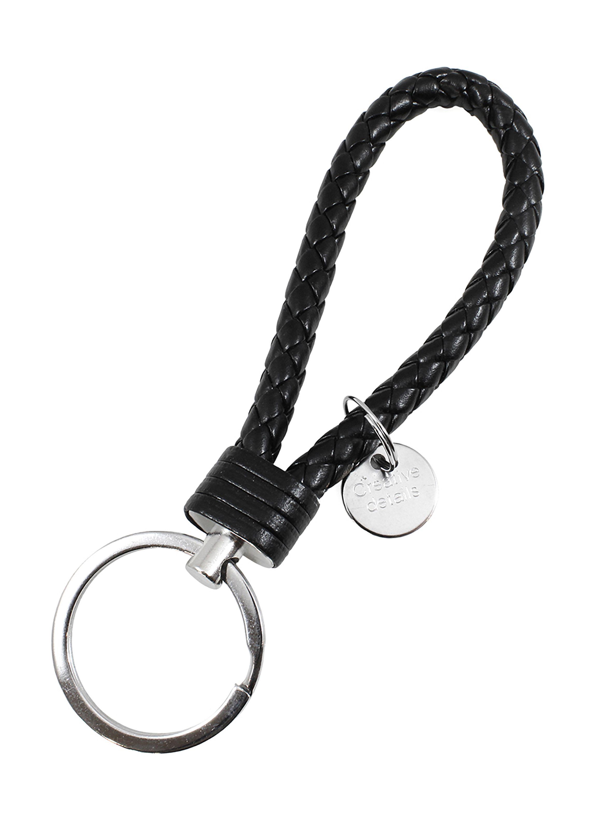 Llavero en Cuero Trenzado Negro-0