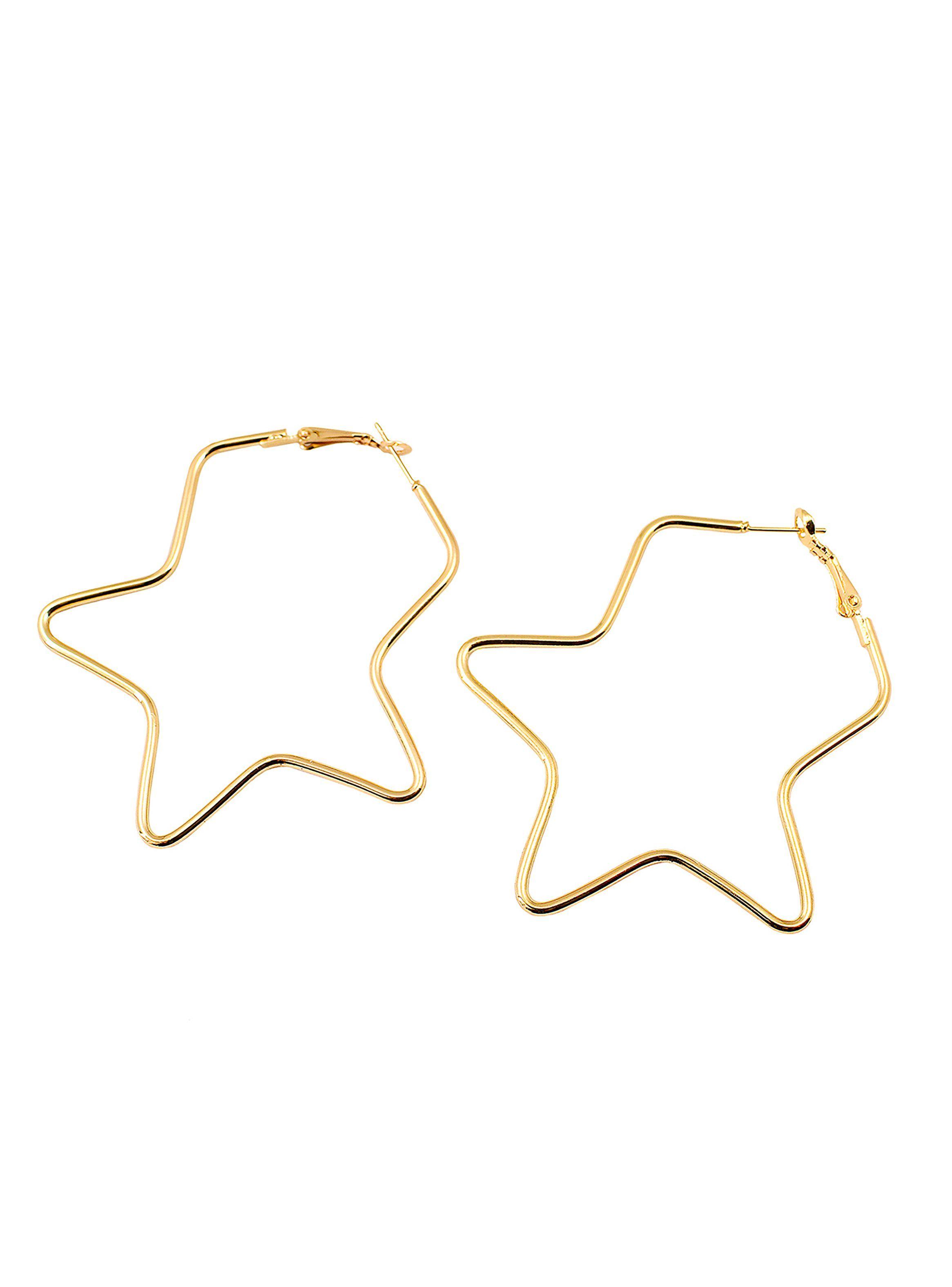 Aros Argollas Colgantes de Acero Estrella Dorados-0