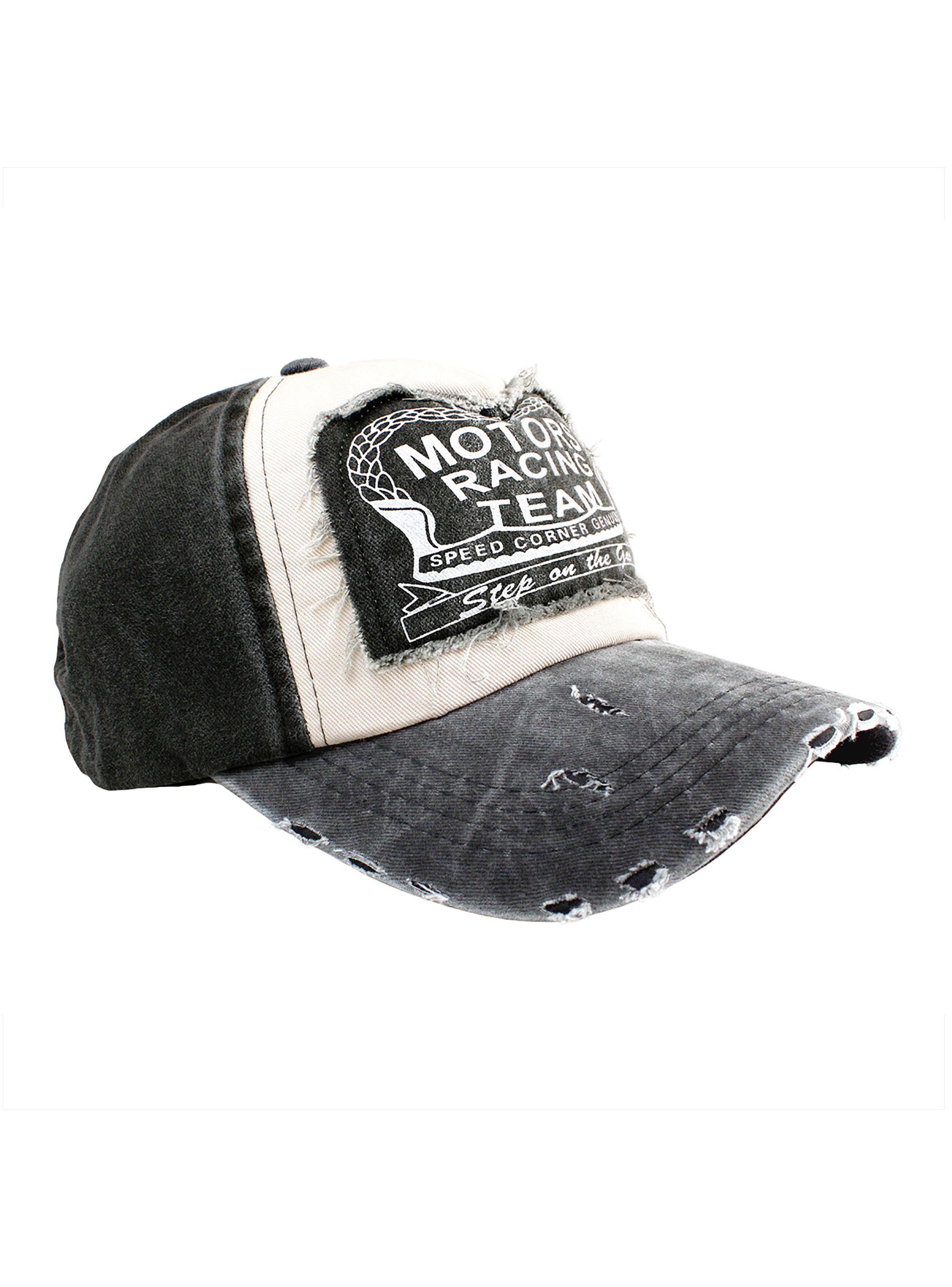 Jockey de Algodón Motors Racing Prelavado Negro Visera Gris-0