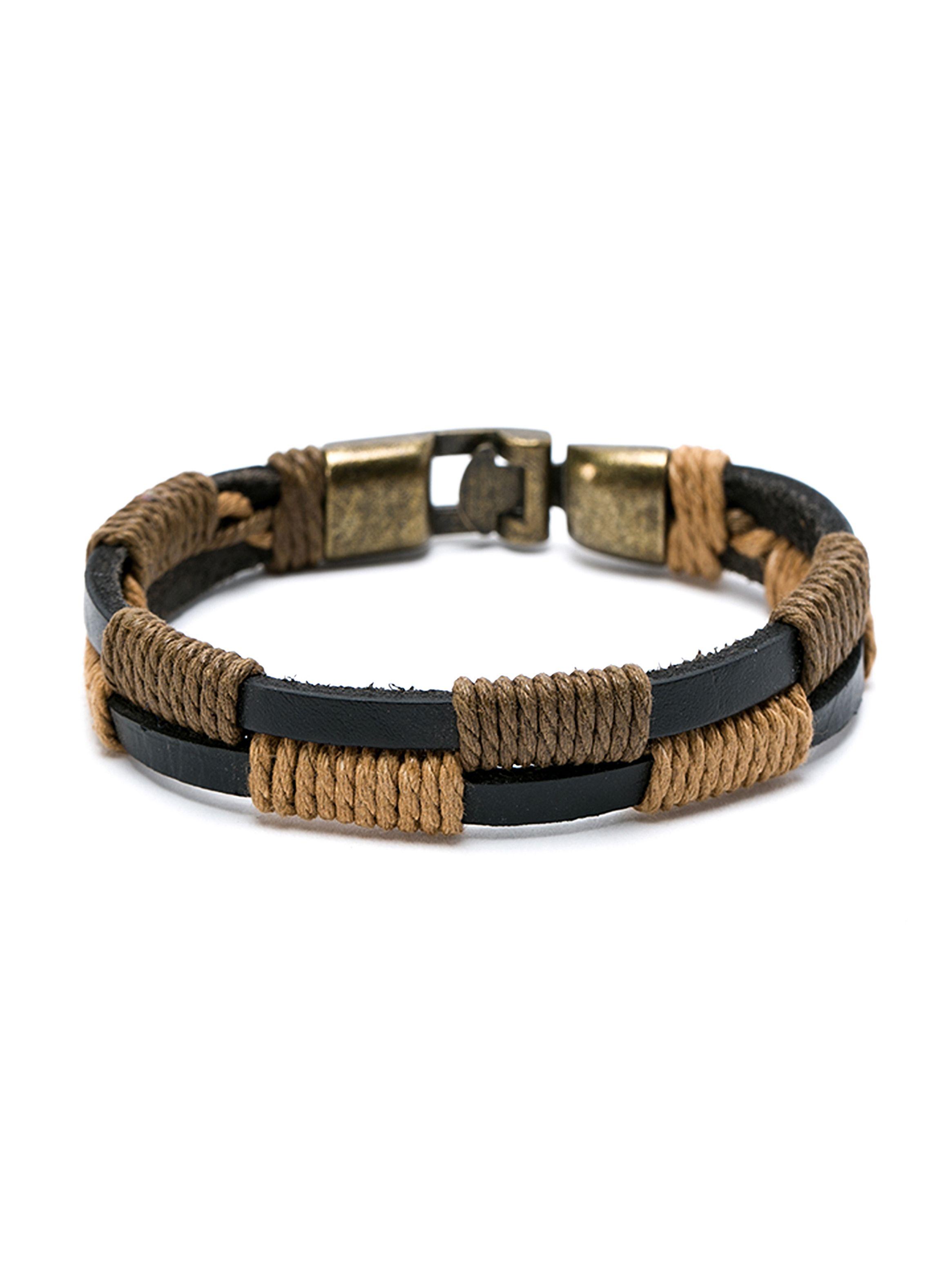 Pulsera de Cuero con Hilos color Café-0