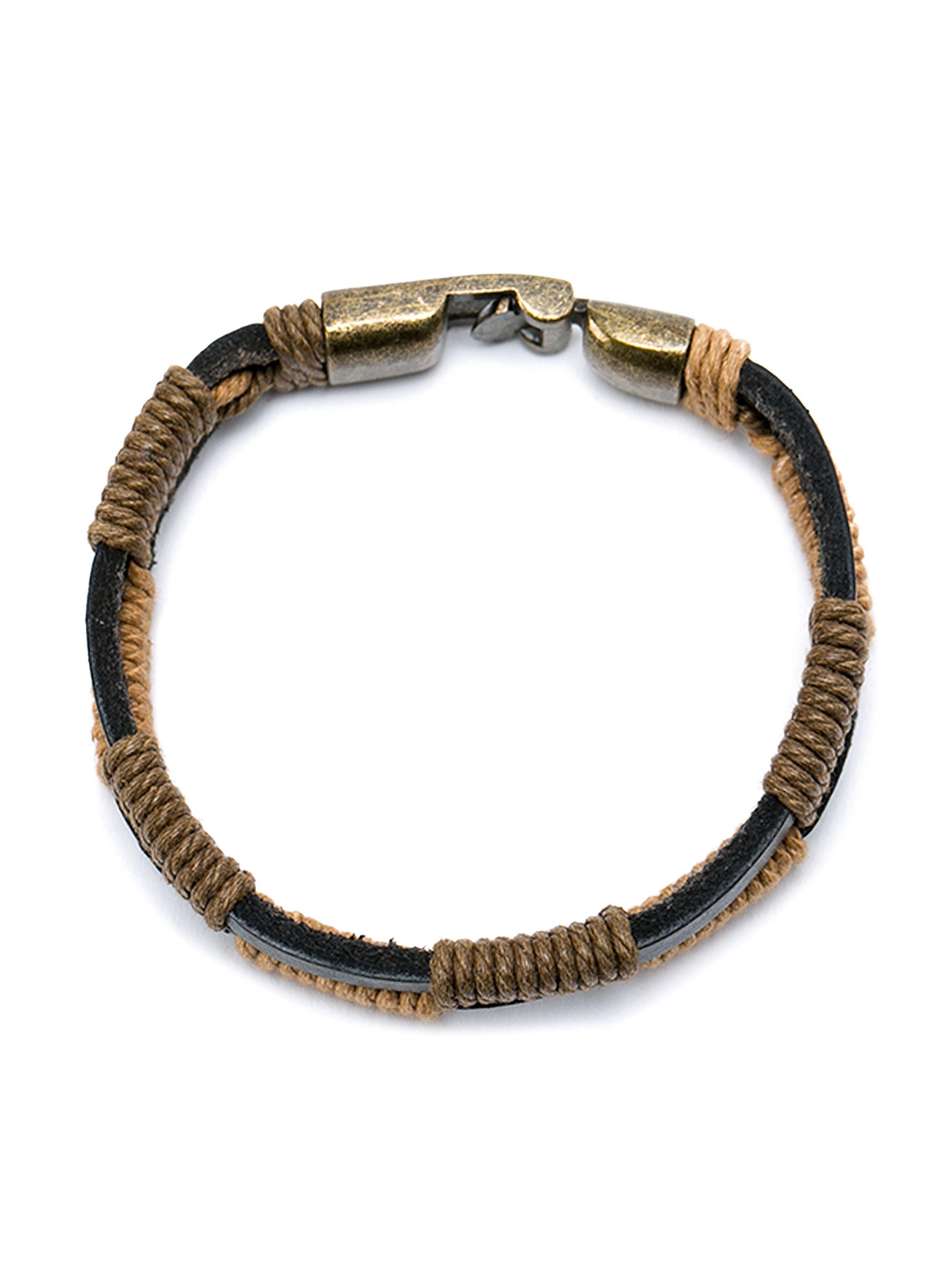 Pulsera de Cuero con Hilos color Café-1