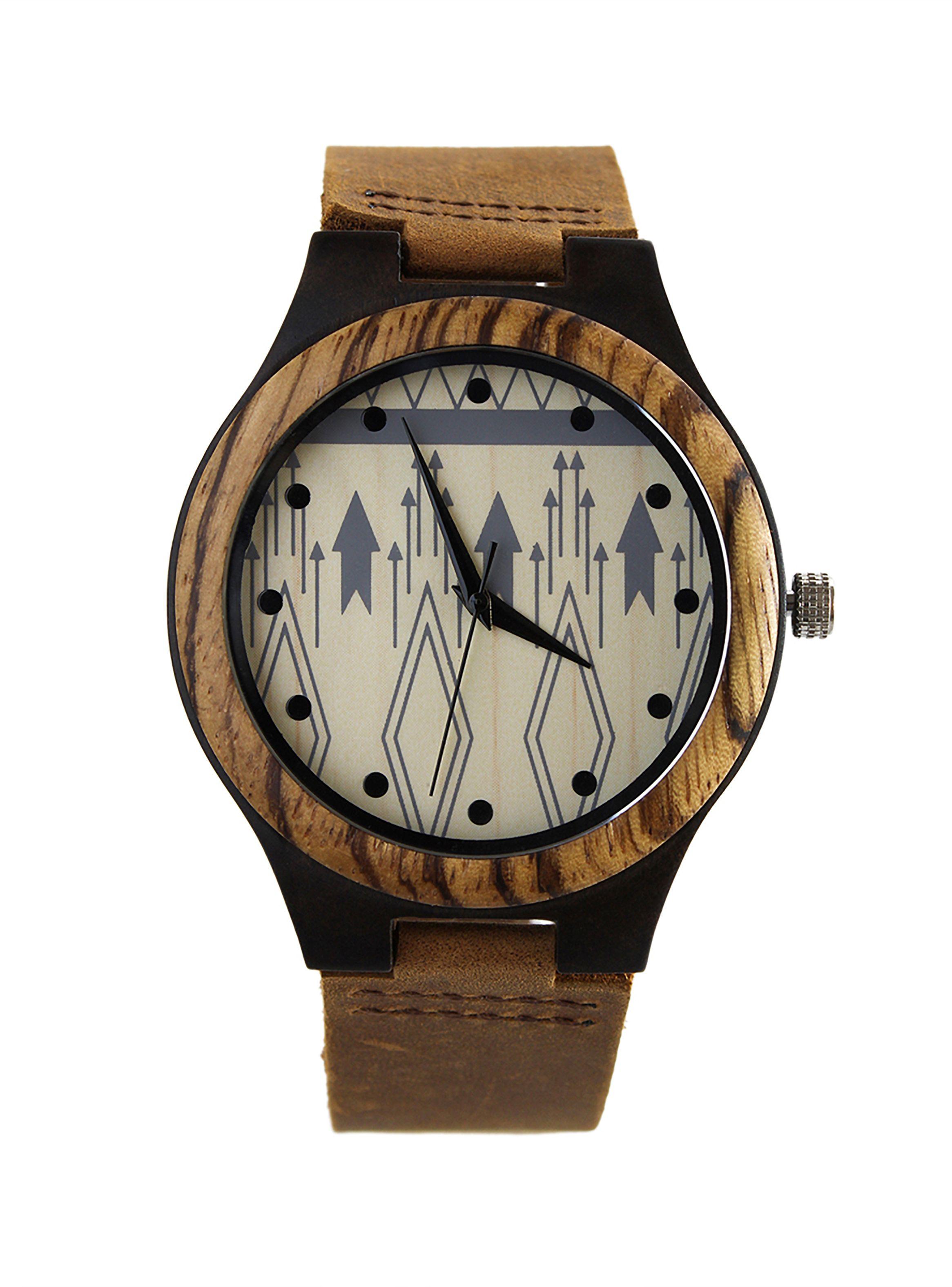 Reloj Madera Correa Cuero Marrón Flechas-0