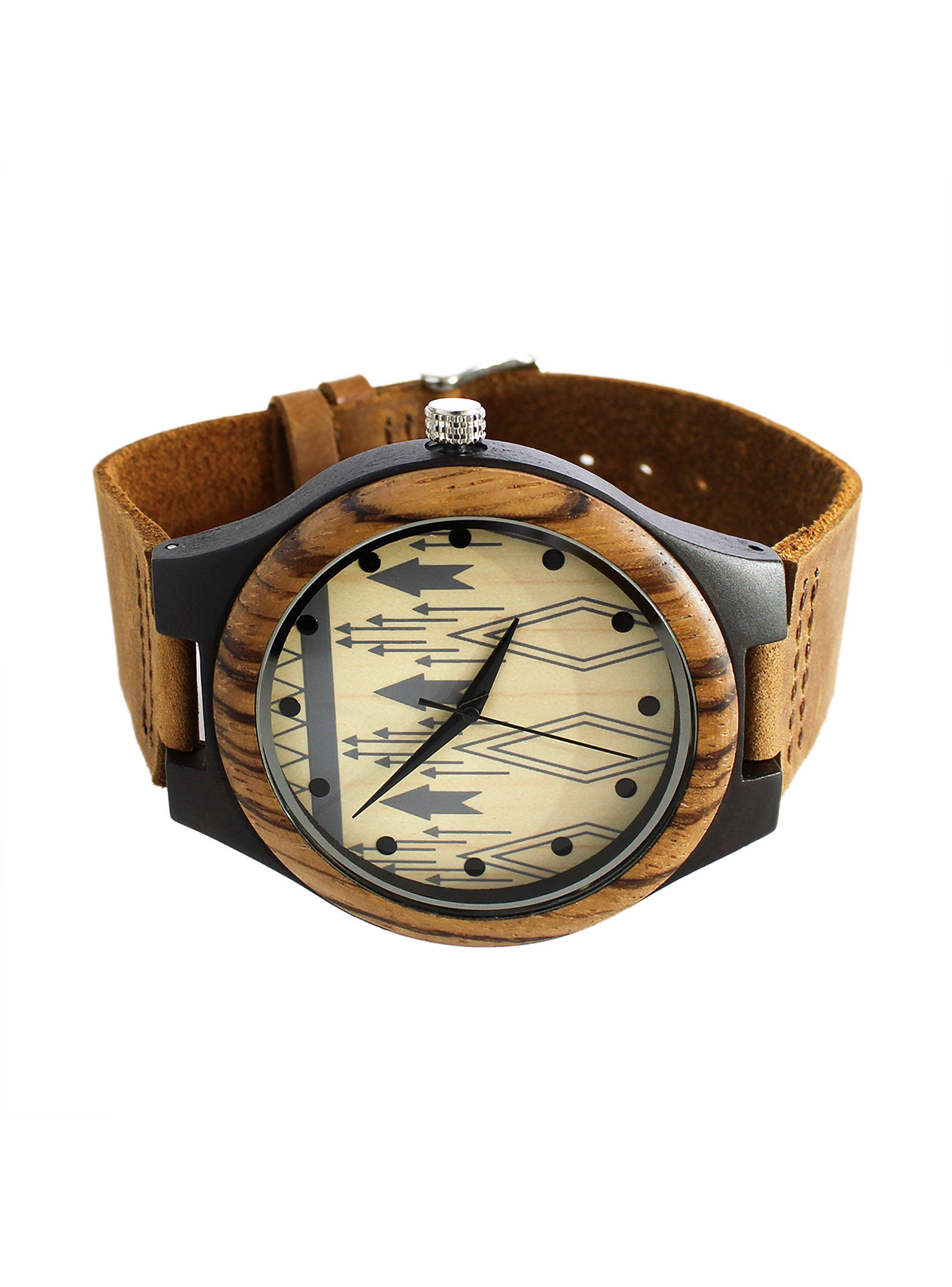 Reloj Madera Correa Cuero Marrón Flechas-2