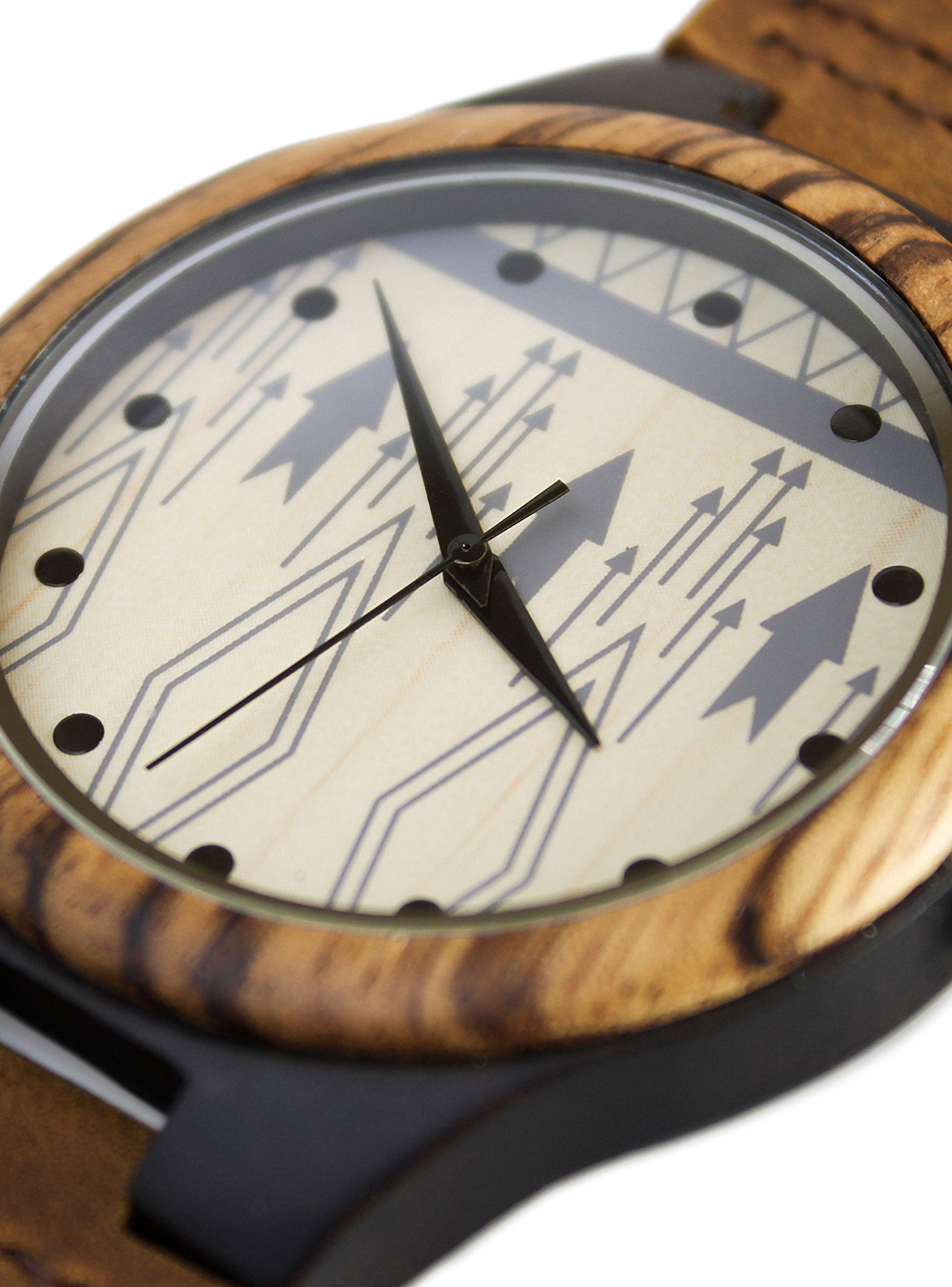 Reloj Madera Correa Cuero Marrón Flechas-3