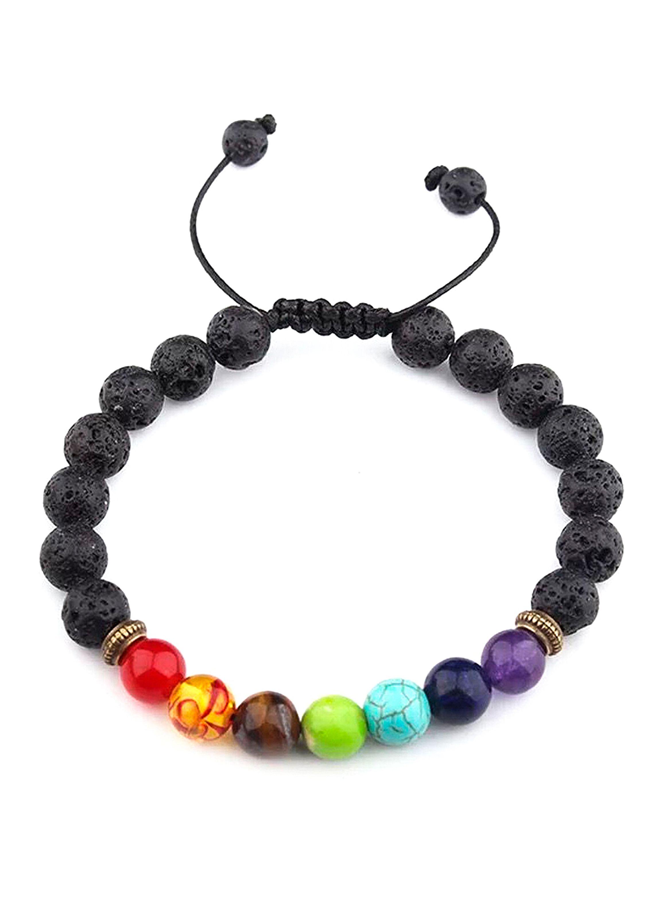 Pulseras de Piedras Naturales Volcánica Brazalete 7 Chakras Ajustable-1