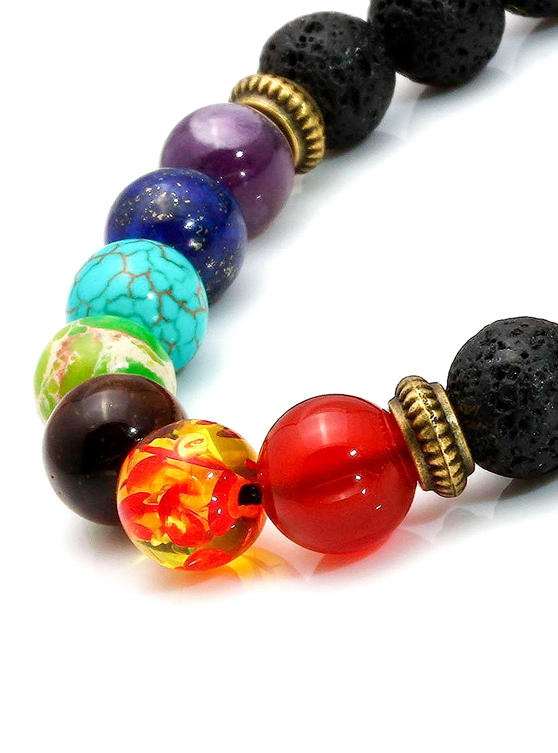 Pulseras de Piedras Naturales Volcánica Brazalete 7 Chakras Ajustable-2
