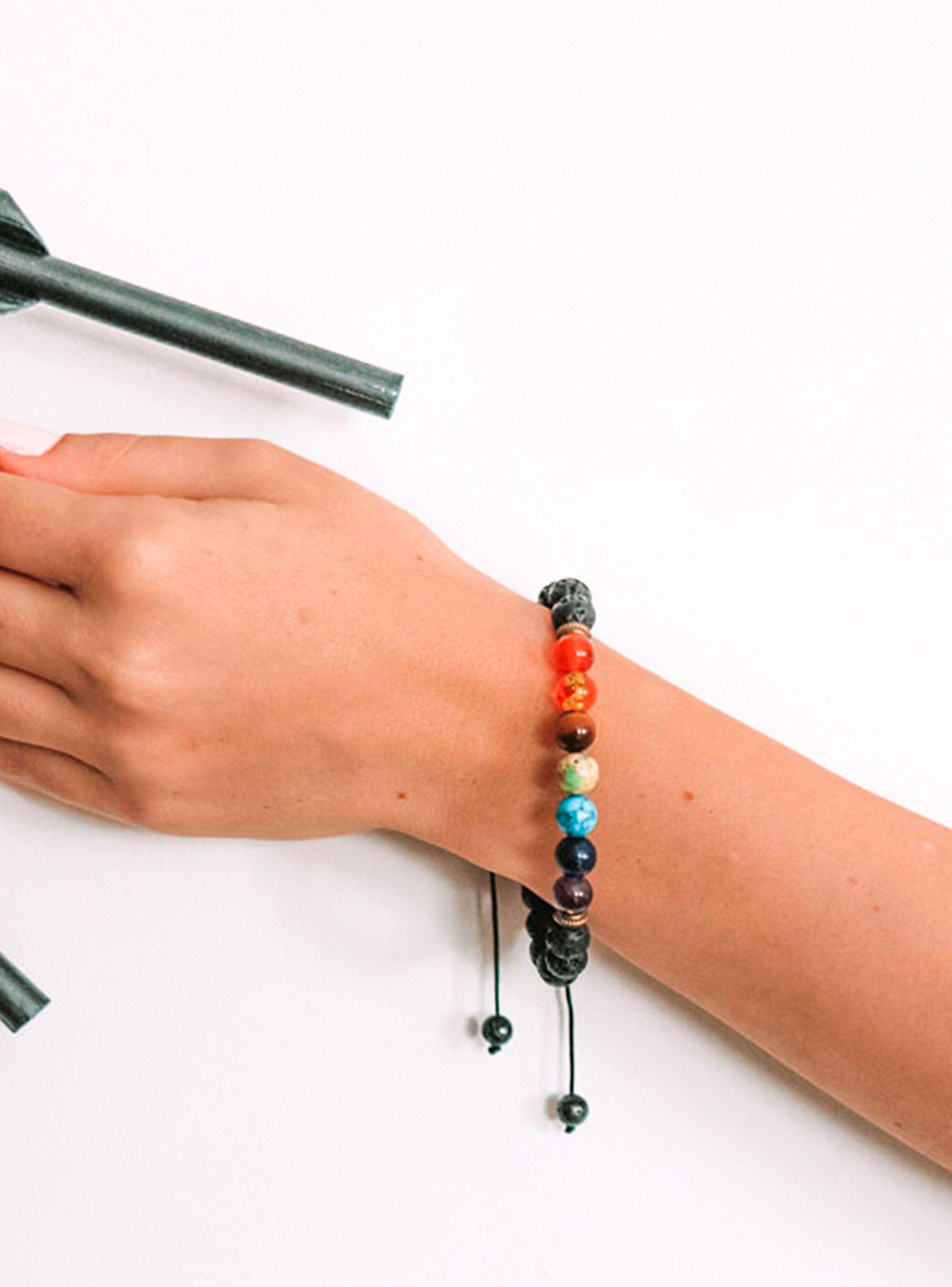 Pulseras de Piedras Naturales Volcánica Brazalete 7 Chakras Ajustable-4