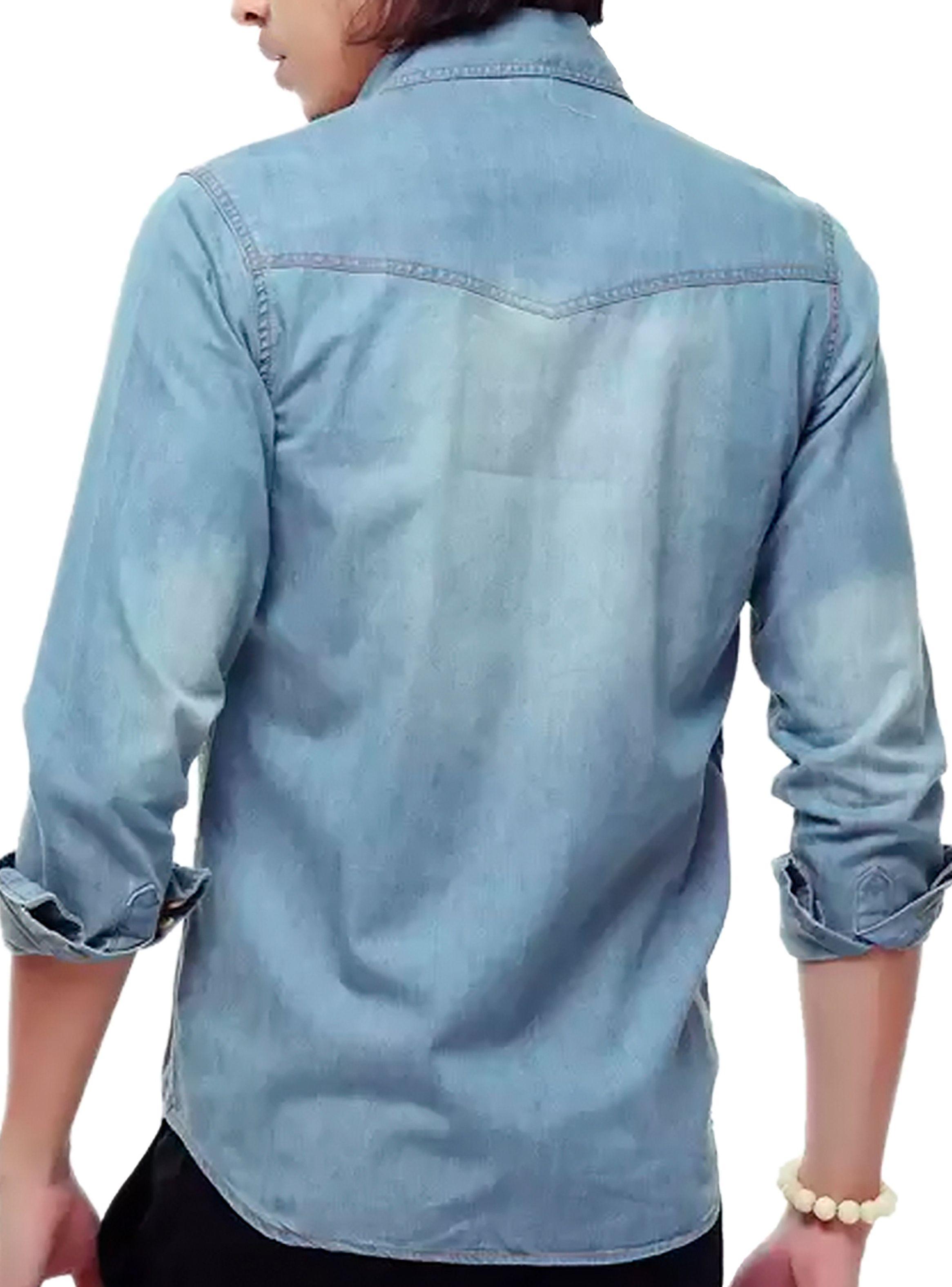 Camisa Mezclilla Jean Manga Larga Azul Claro-1