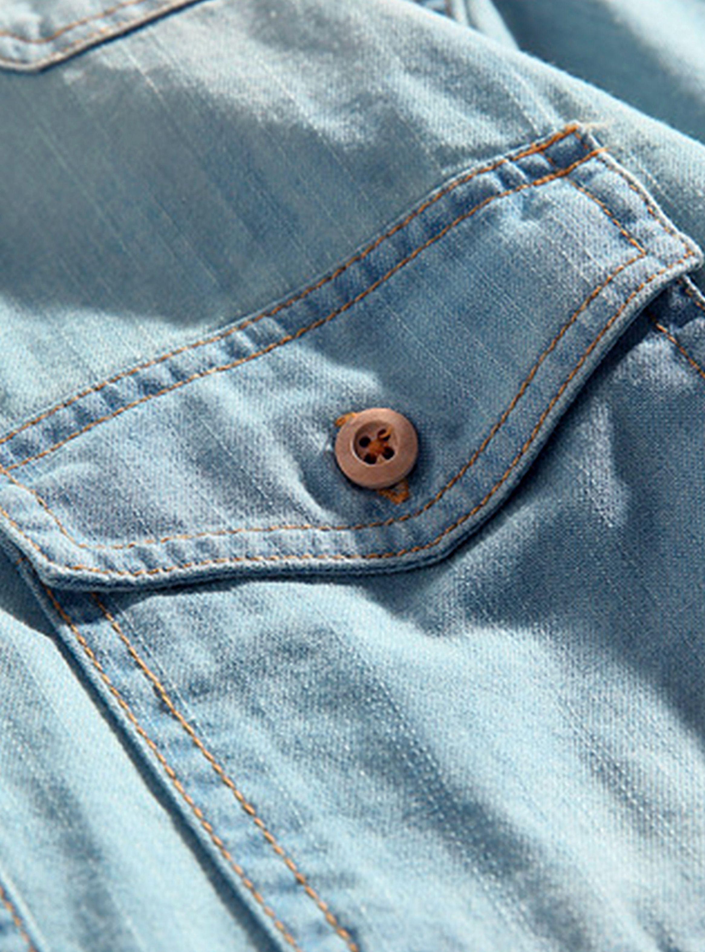Camisa Mezclilla Jean Manga Larga Azul Claro-3