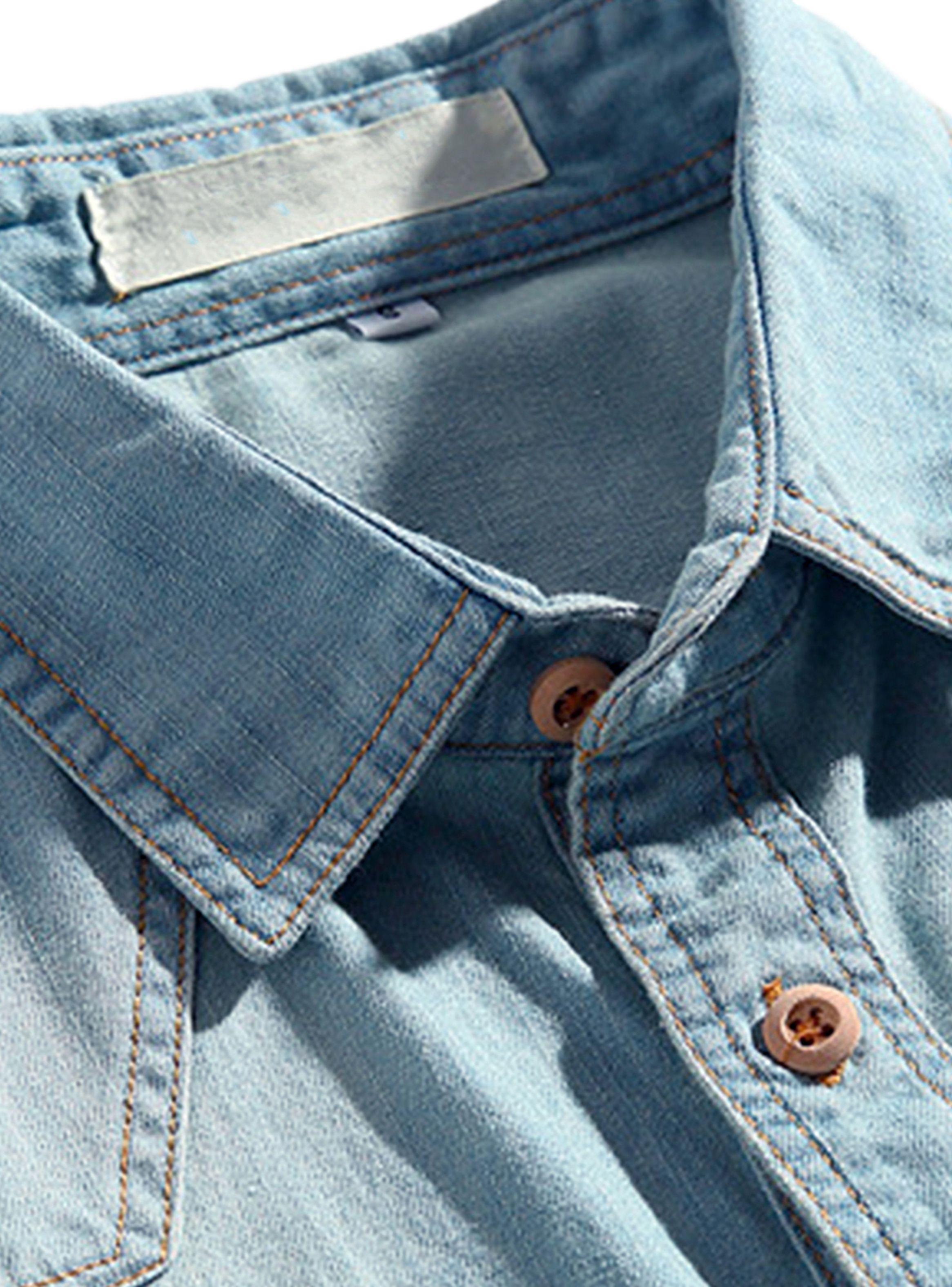 Camisa Mezclilla Jean Manga Larga Azul Claro-4