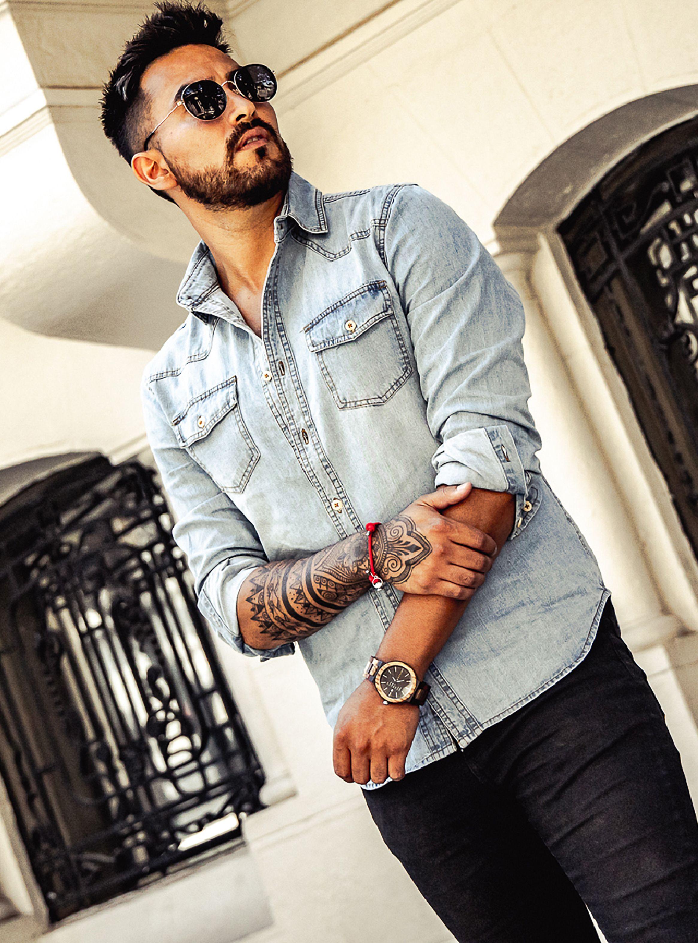 Camisa Mezclilla Jean Manga Larga Azul Claro-5