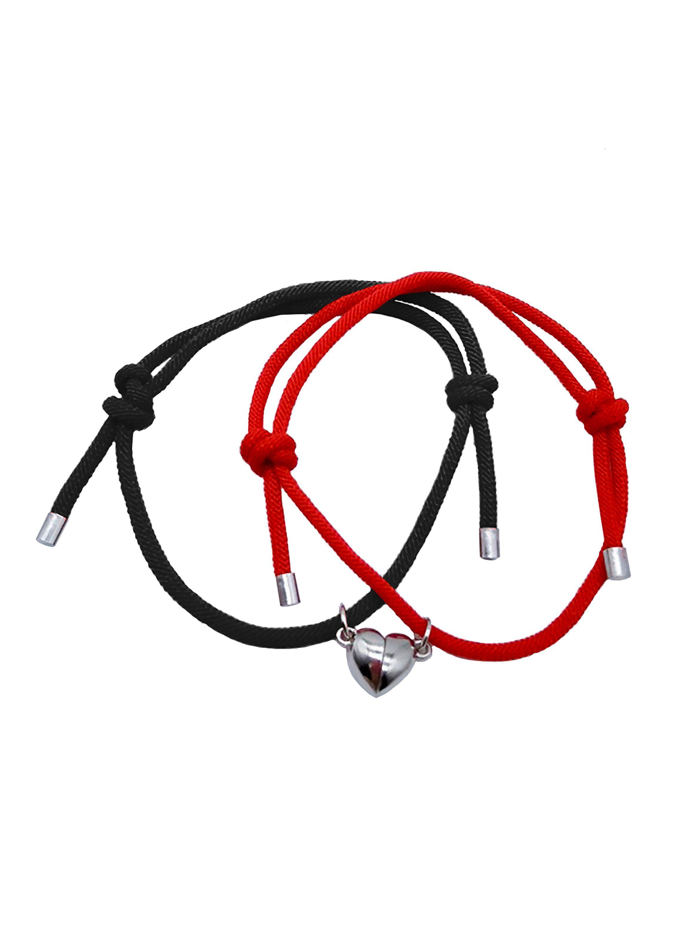 Pulsera para Parejas Rojo y Negro con Imán Corazón-0