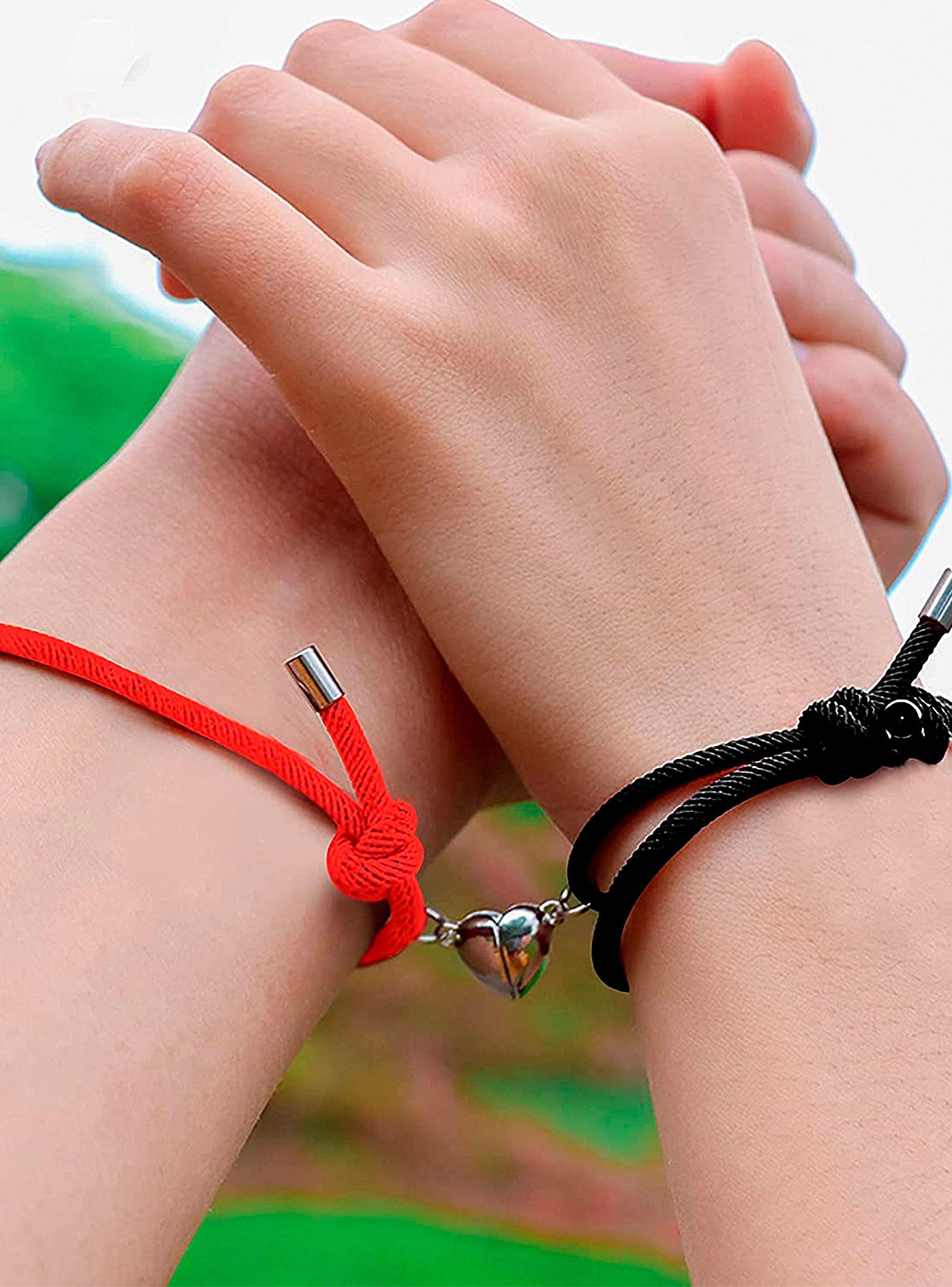 Pulsera para Parejas Rojo y Negro con Imán Corazón-1