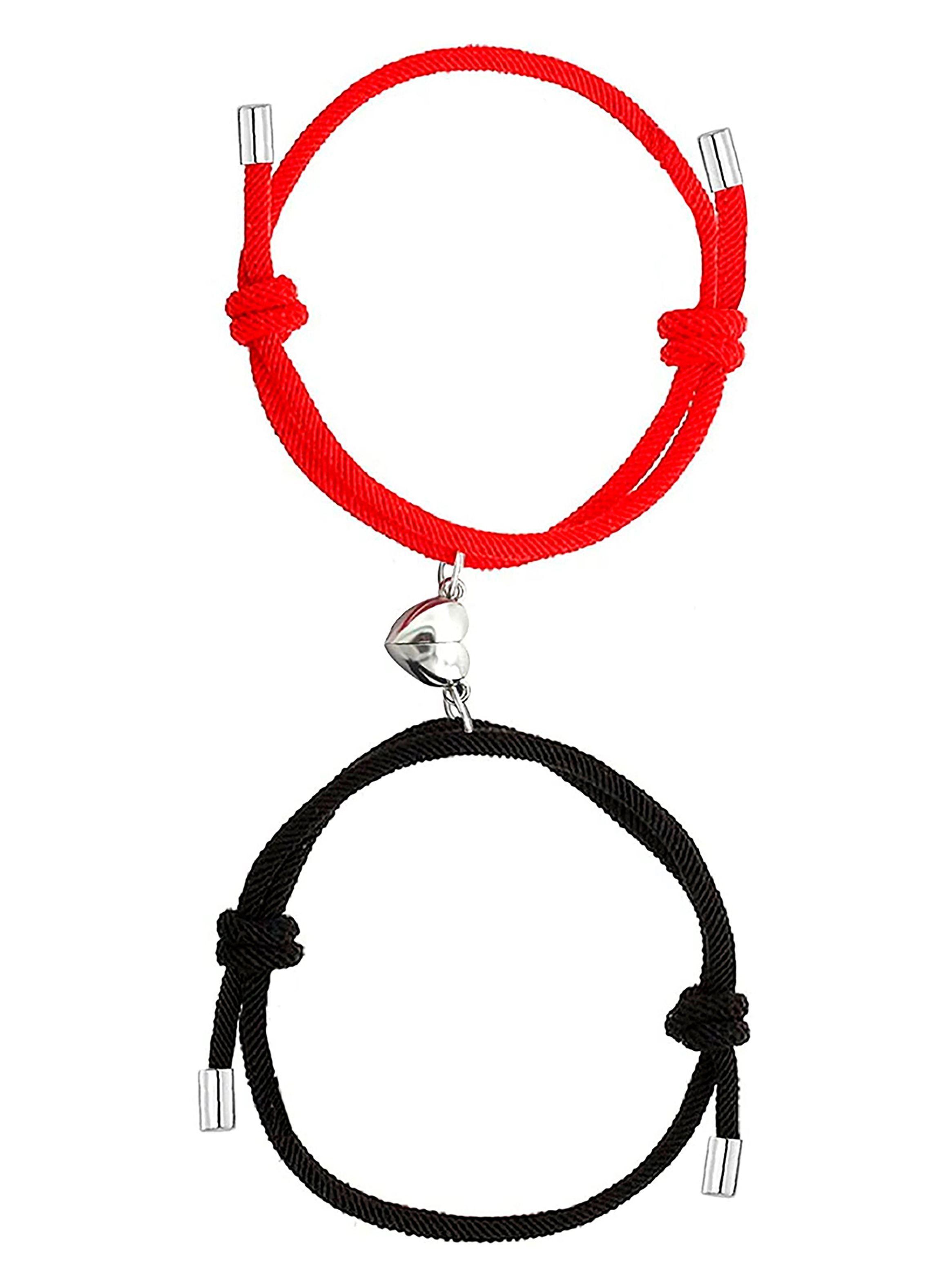 Pulsera para Parejas Rojo y Negro con Imán Corazón-2