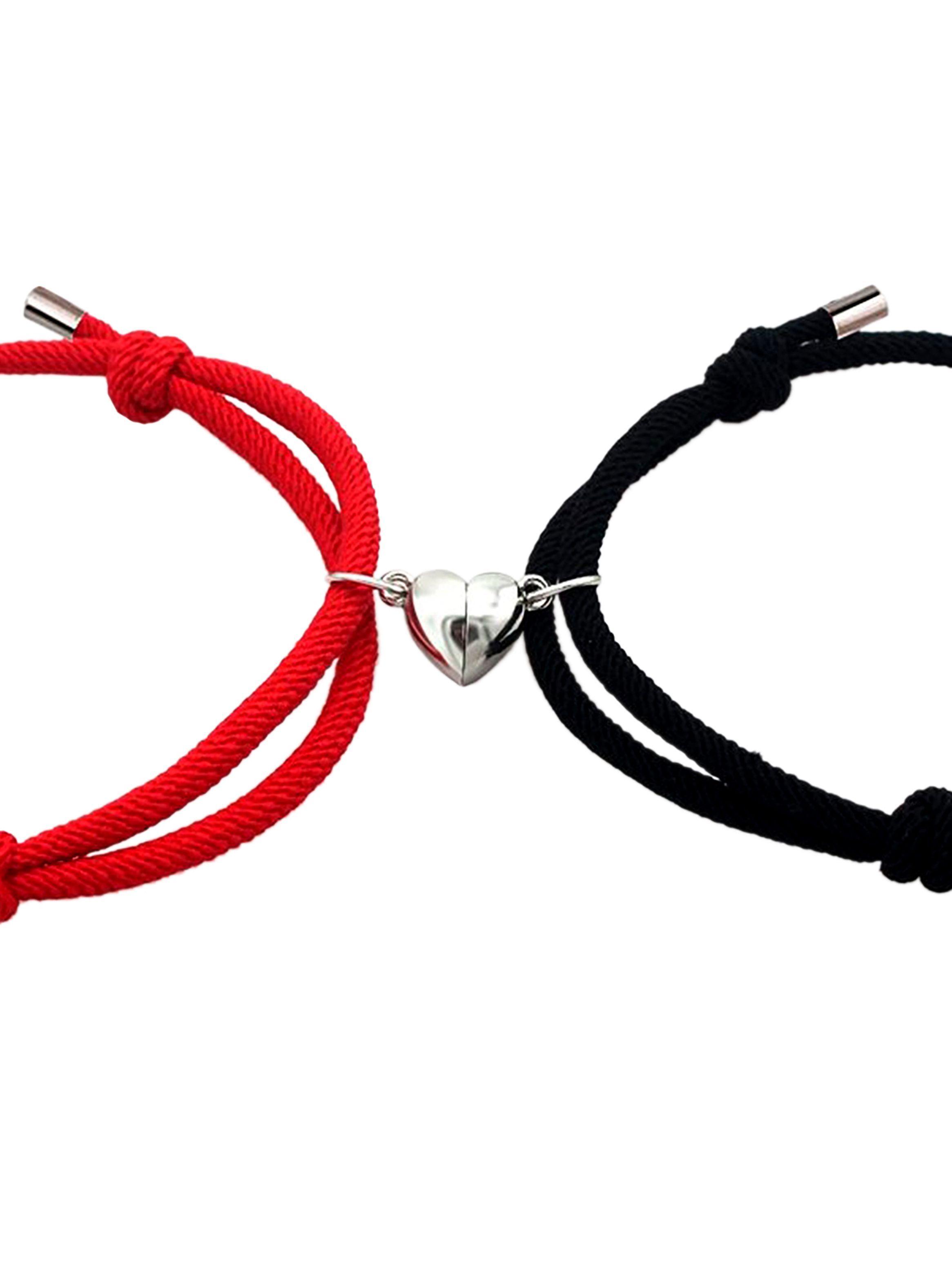 Pulsera para Parejas Rojo y Negro con Imán Corazón-3