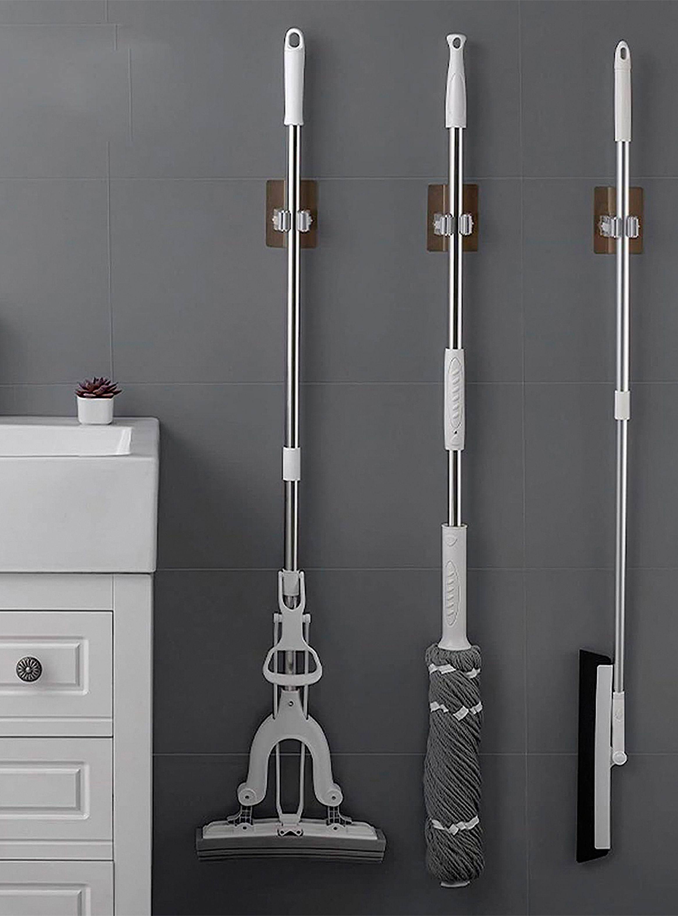 Gancho Porta Escobas Colgador Soporte Blanco con Adhesivo Unidad-4