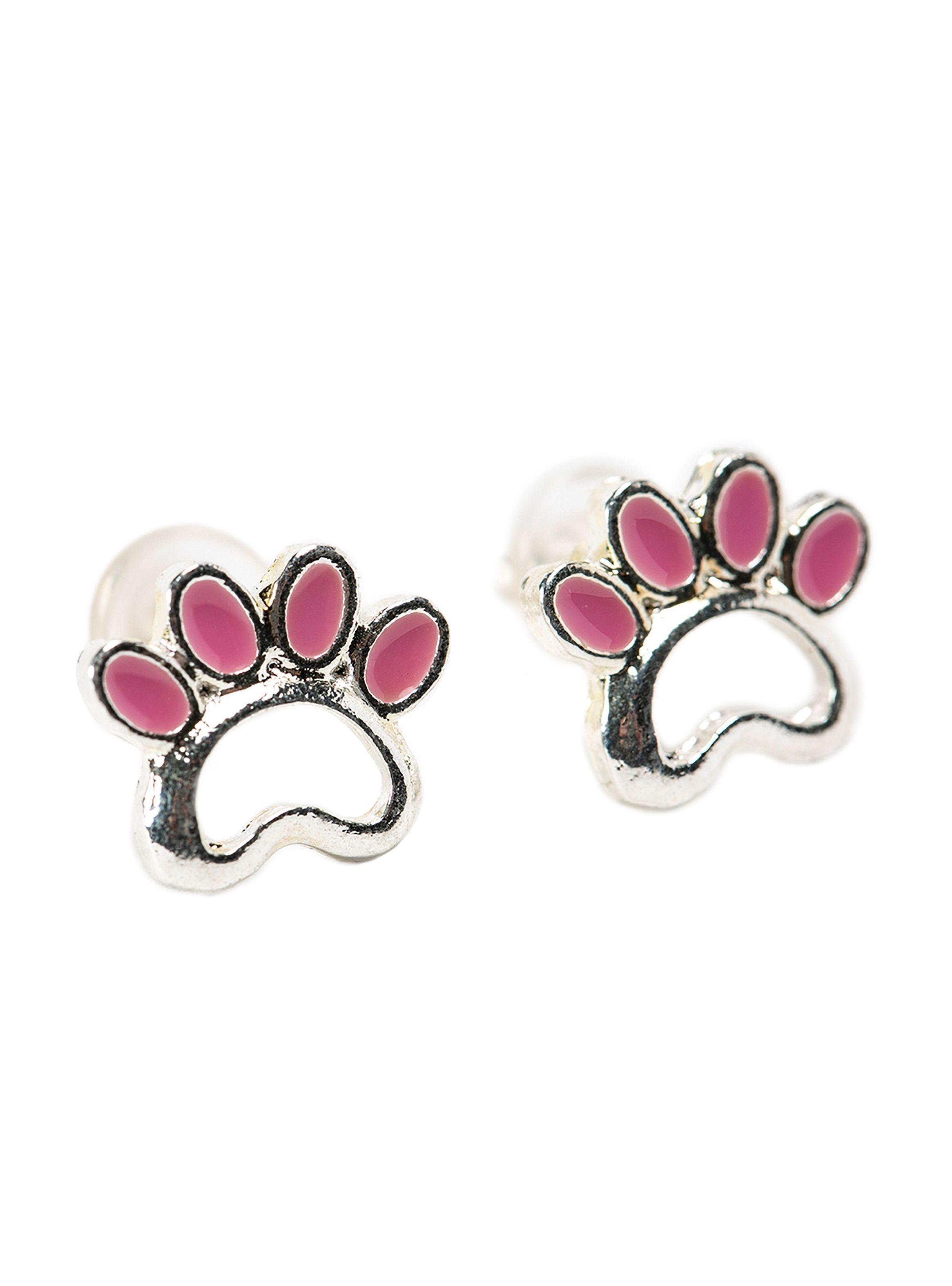 Aretes Juvenil Minimalista Huella Pet Plata Rosado-0