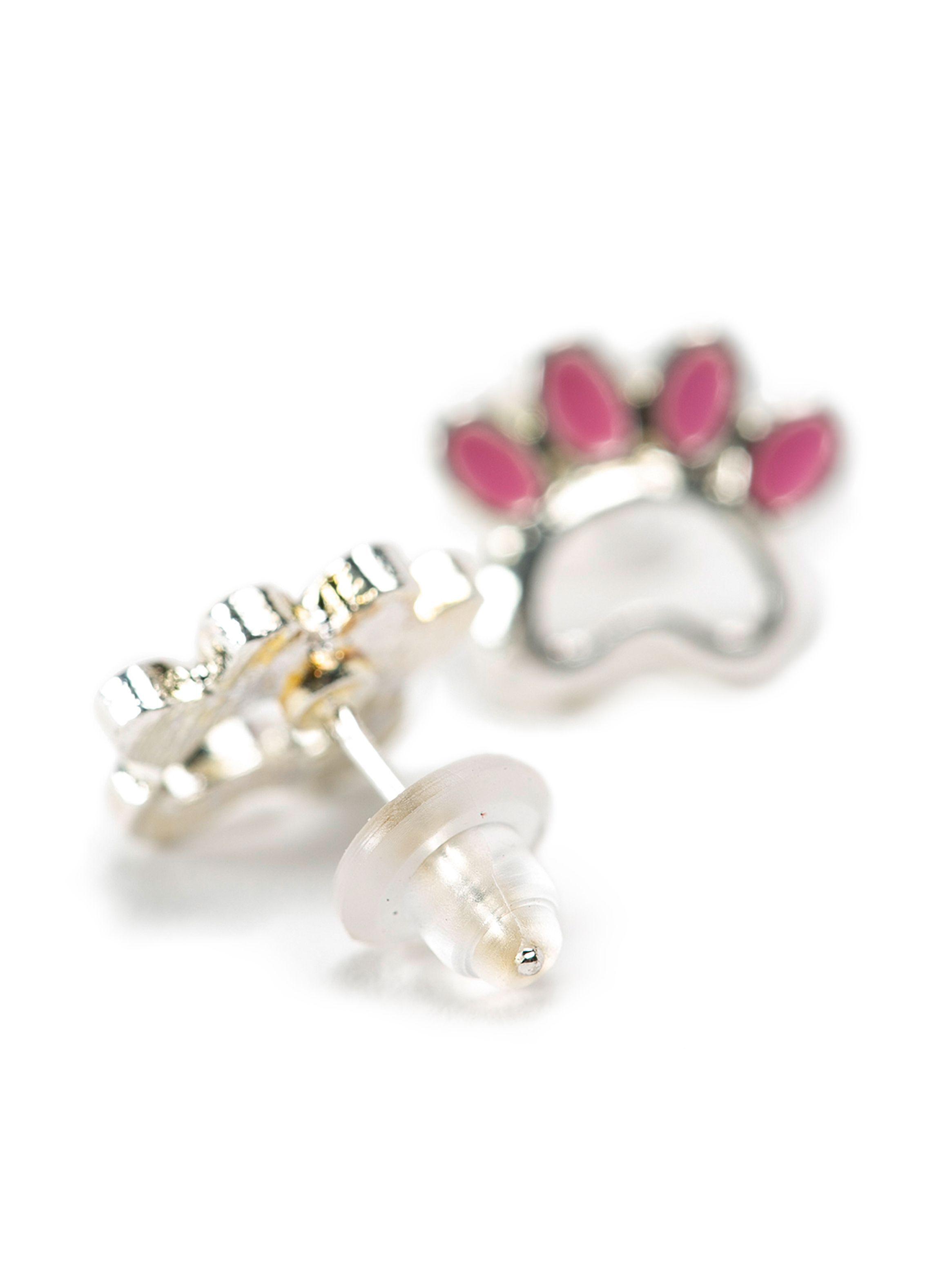 Aretes Juvenil Minimalista Huella Pet Plata Rosado-1