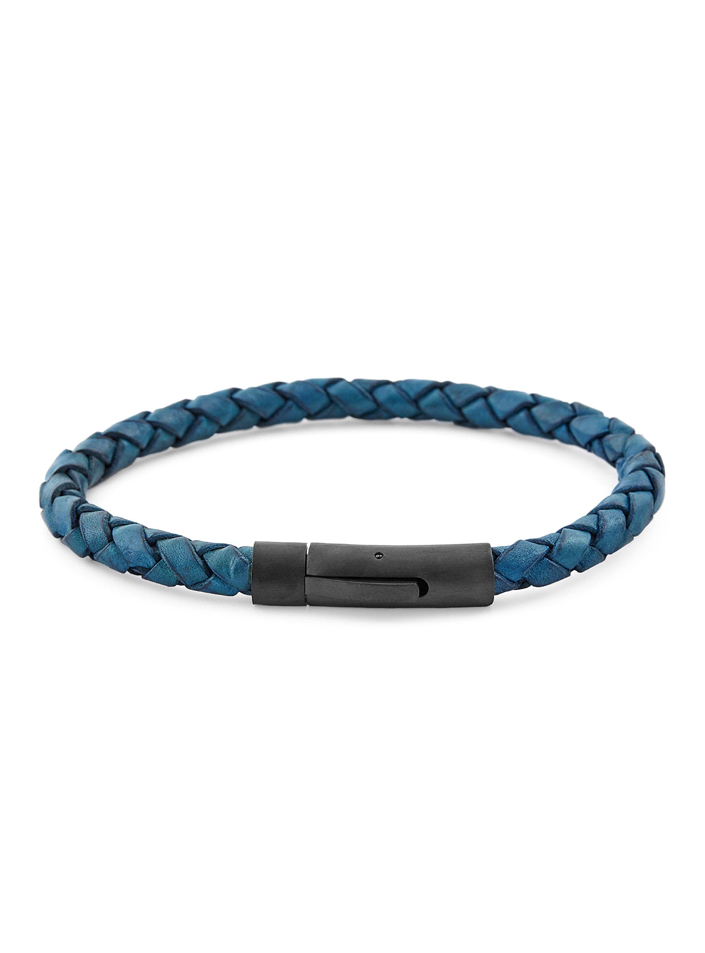 Pulsera Hombre de Cuero Azul con Broche a Presión Acero-0