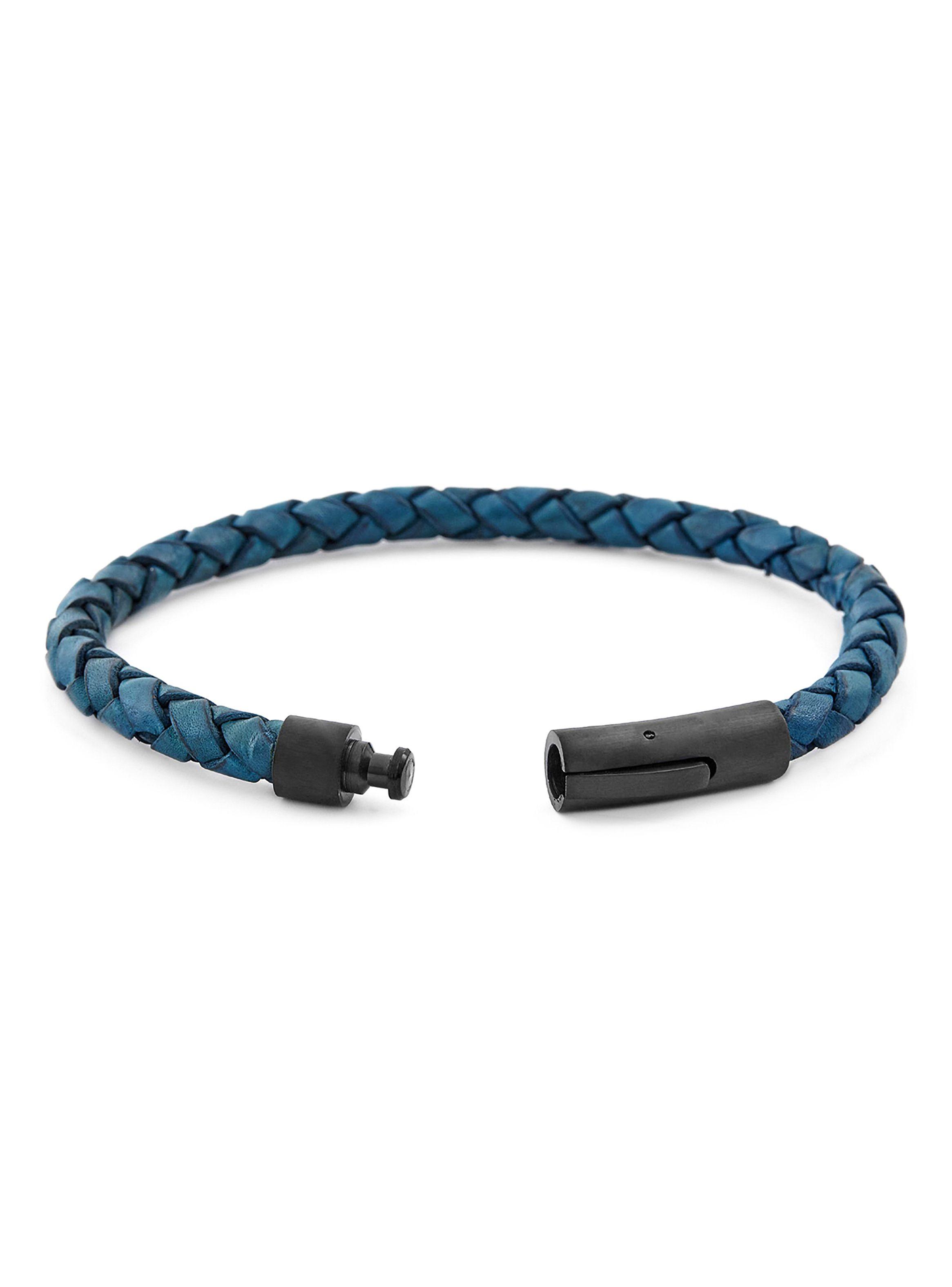 Pulsera Hombre de Cuero Azul con Broche a Presión Acero-1