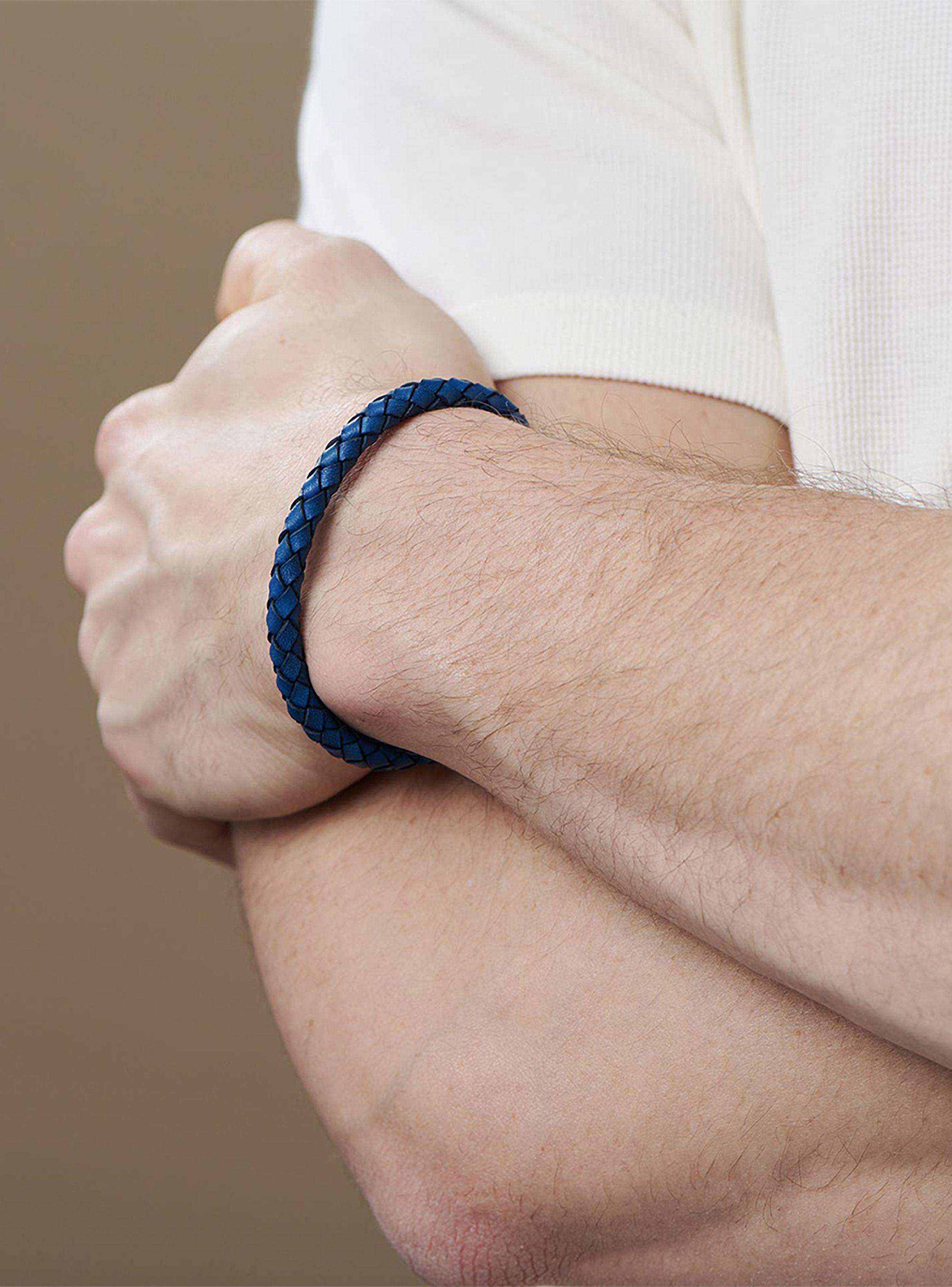 Pulsera Hombre de Cuero Azul con Broche a Presión Acero-2