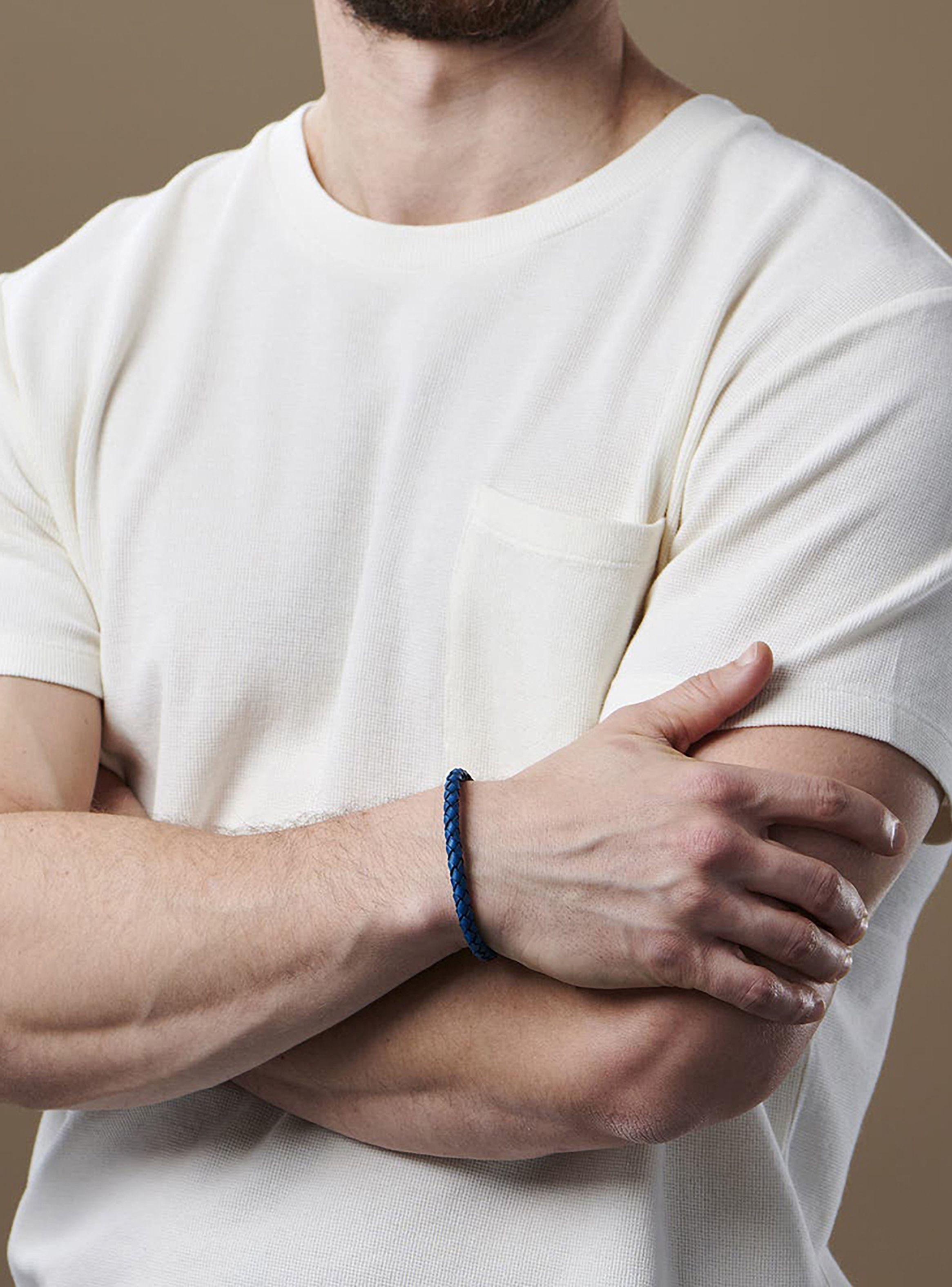 Pulsera Hombre de Cuero Azul con Broche a Presión Acero-3