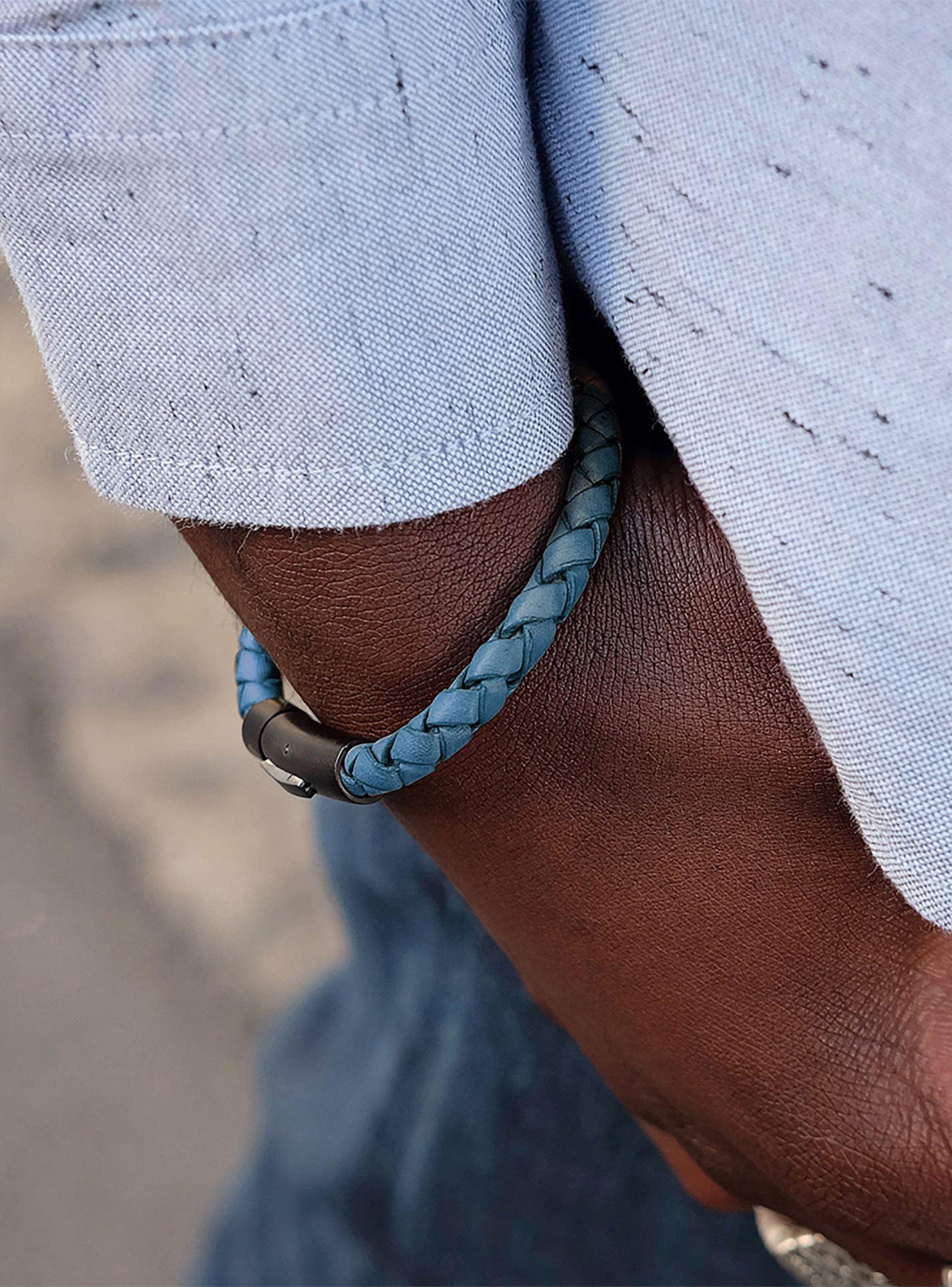 Pulsera Hombre de Cuero Azul con Broche a Presión Acero-4