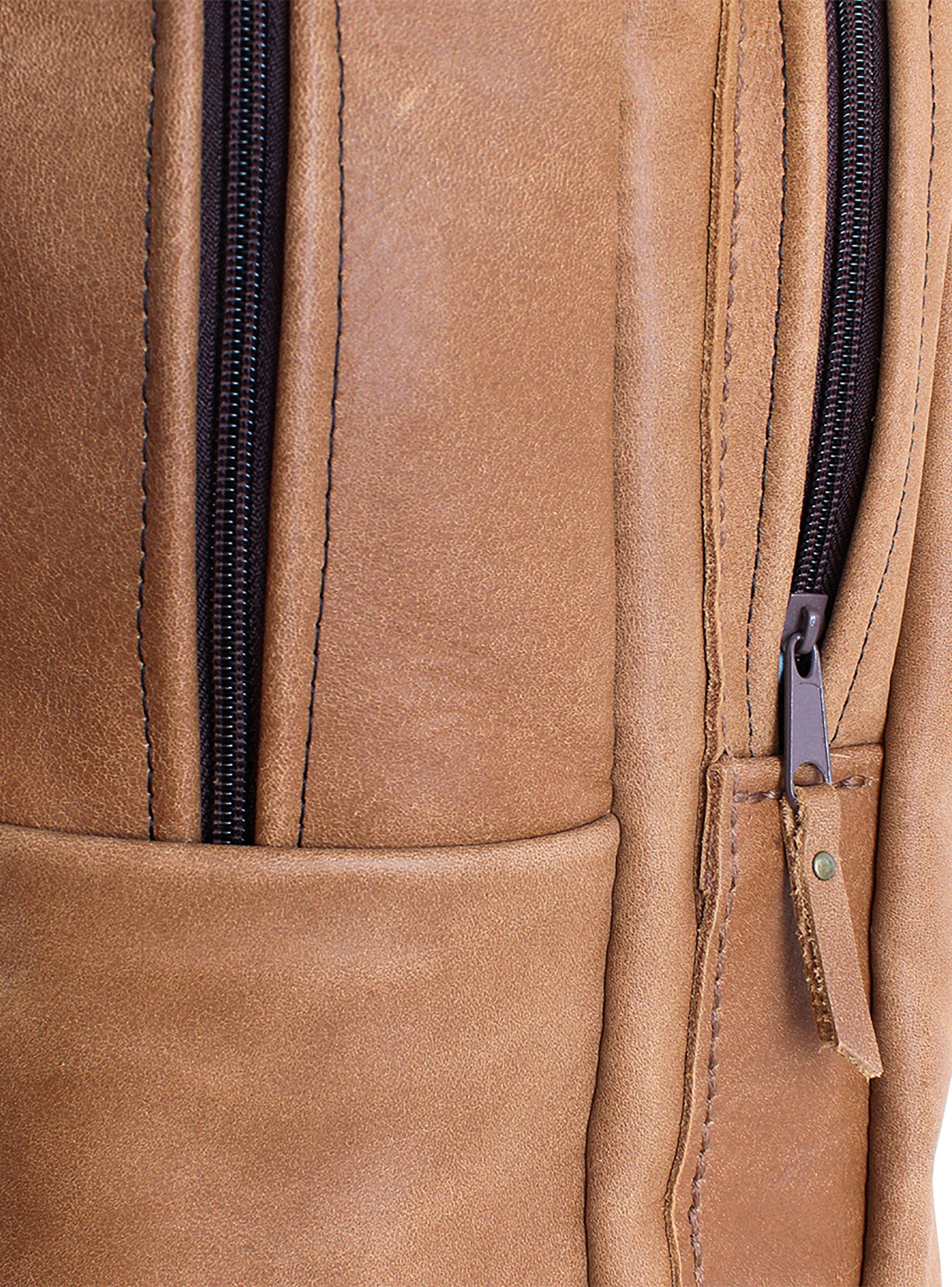 Mochila de Cuero Natural Café Unisex Notebook-6