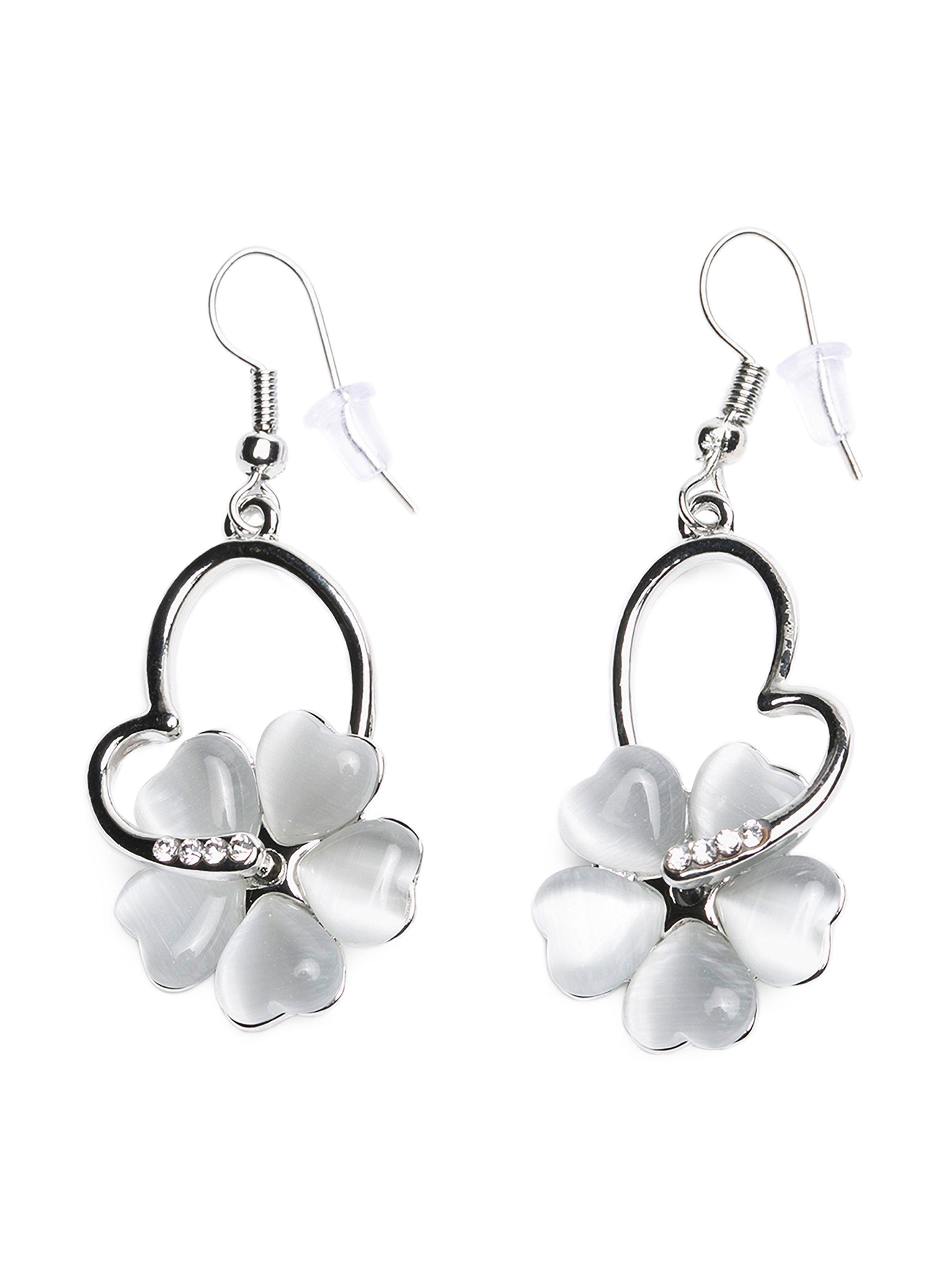 Pendientes Corazon y Flor Plateado Mujer-0