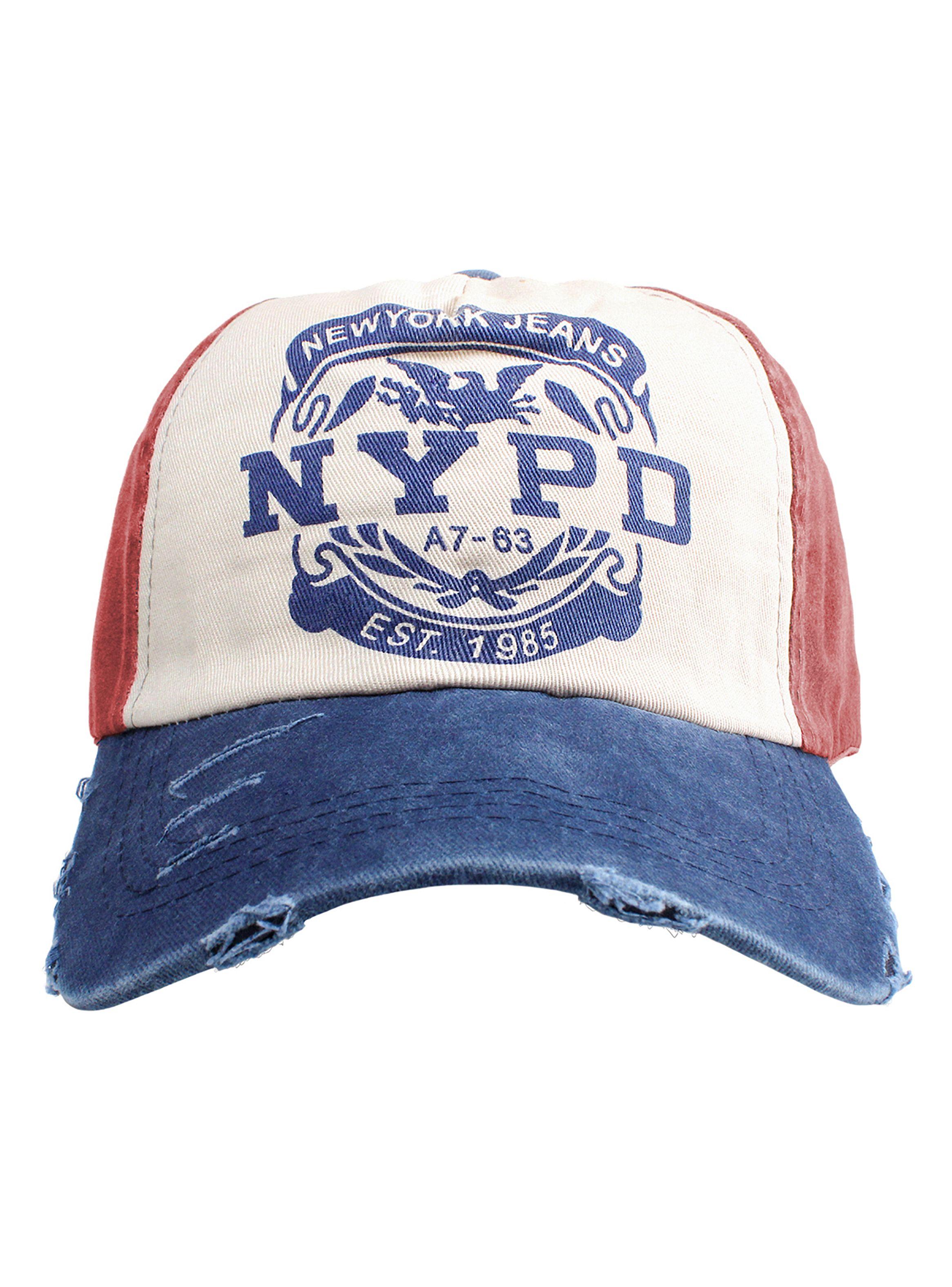 Jockey de Algodón NYPD Prelavado Rojo Visera Azul-1