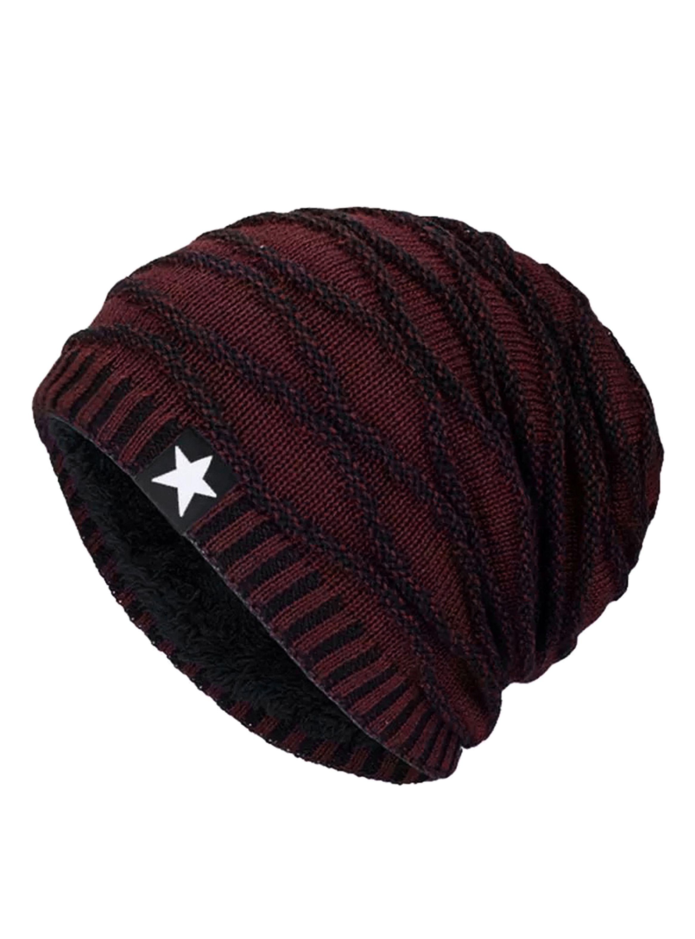 Gorro Tejido Lana Forro Polar Diseño Relieve Burdeo-0
