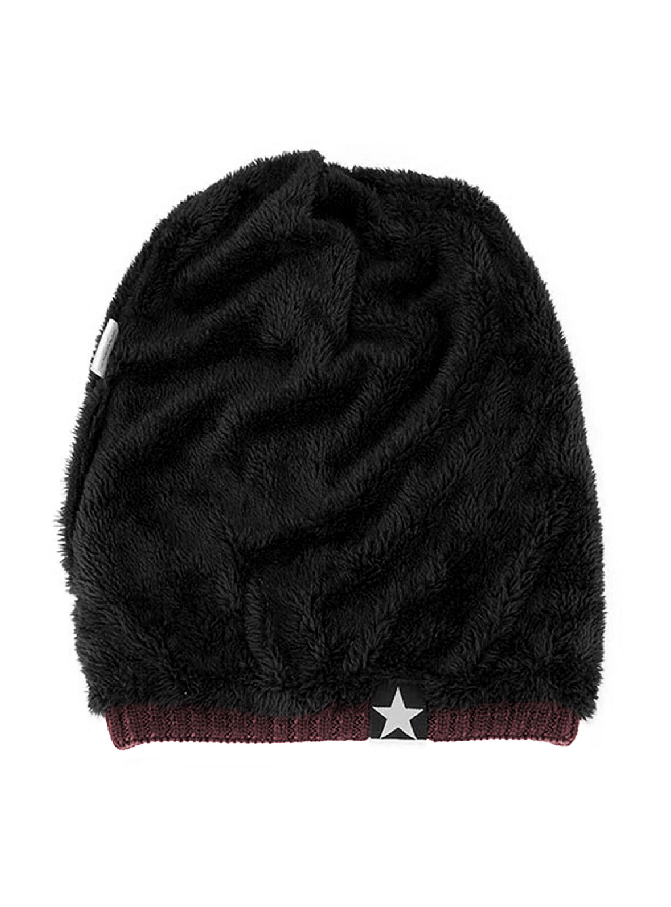 Gorro Tejido Lana Forro Polar Diseño Relieve Burdeo-2