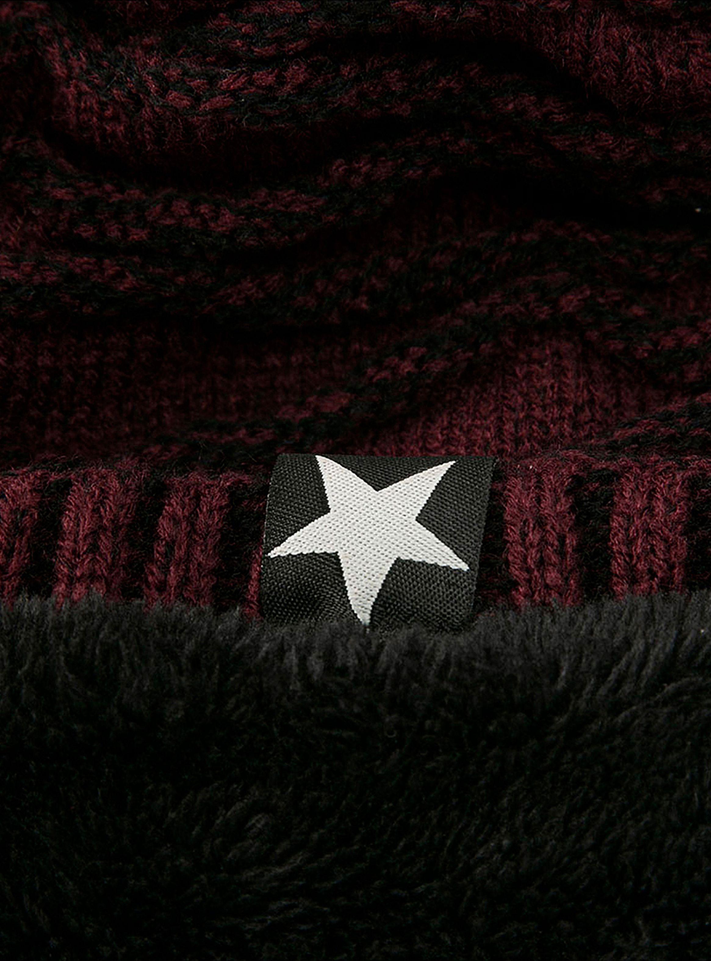 Gorro Tejido Lana Forro Polar Diseño Relieve Burdeo-3