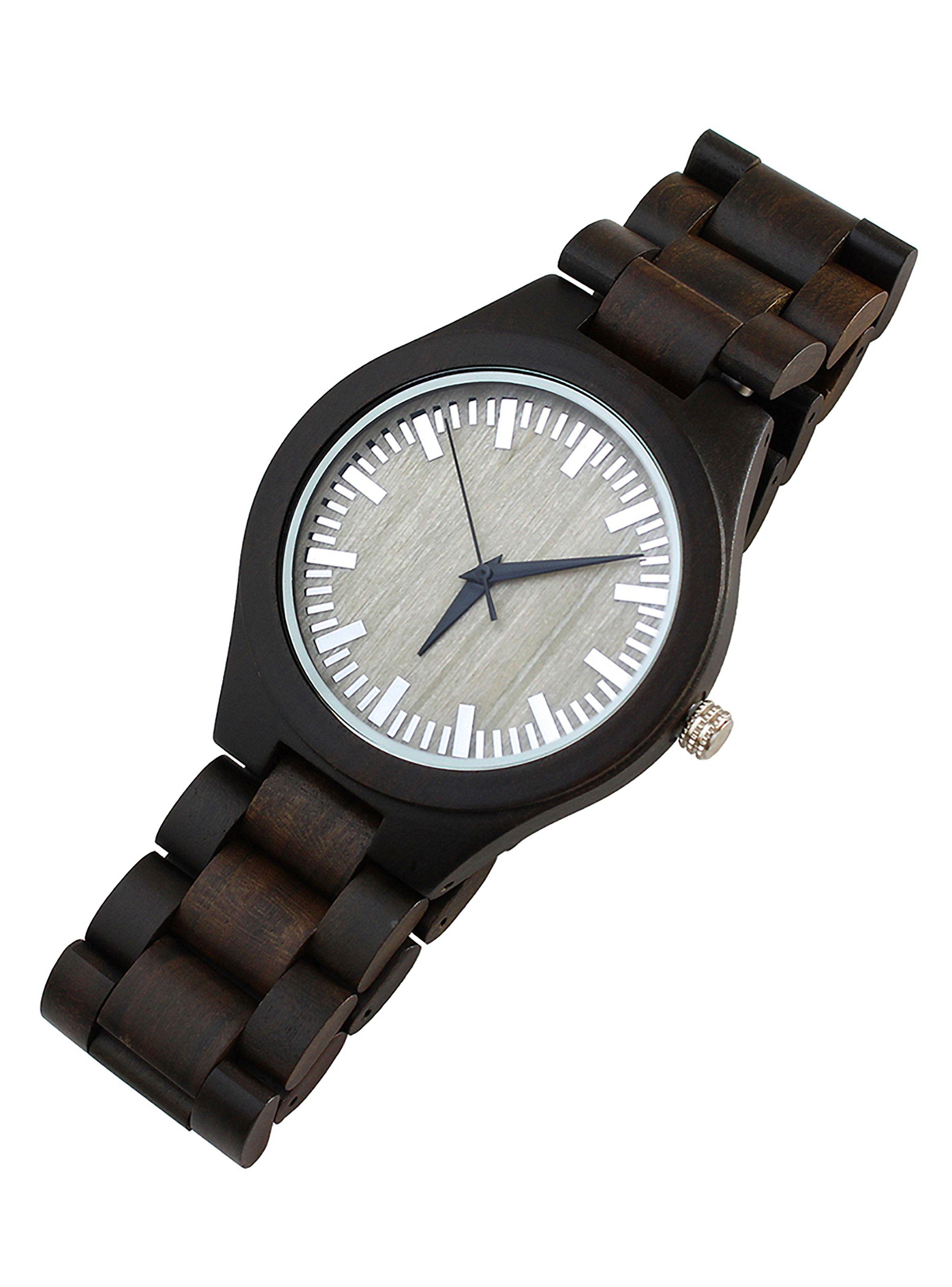 Reloj Hombre Correa de Madera Negro Dial Marcadores-0