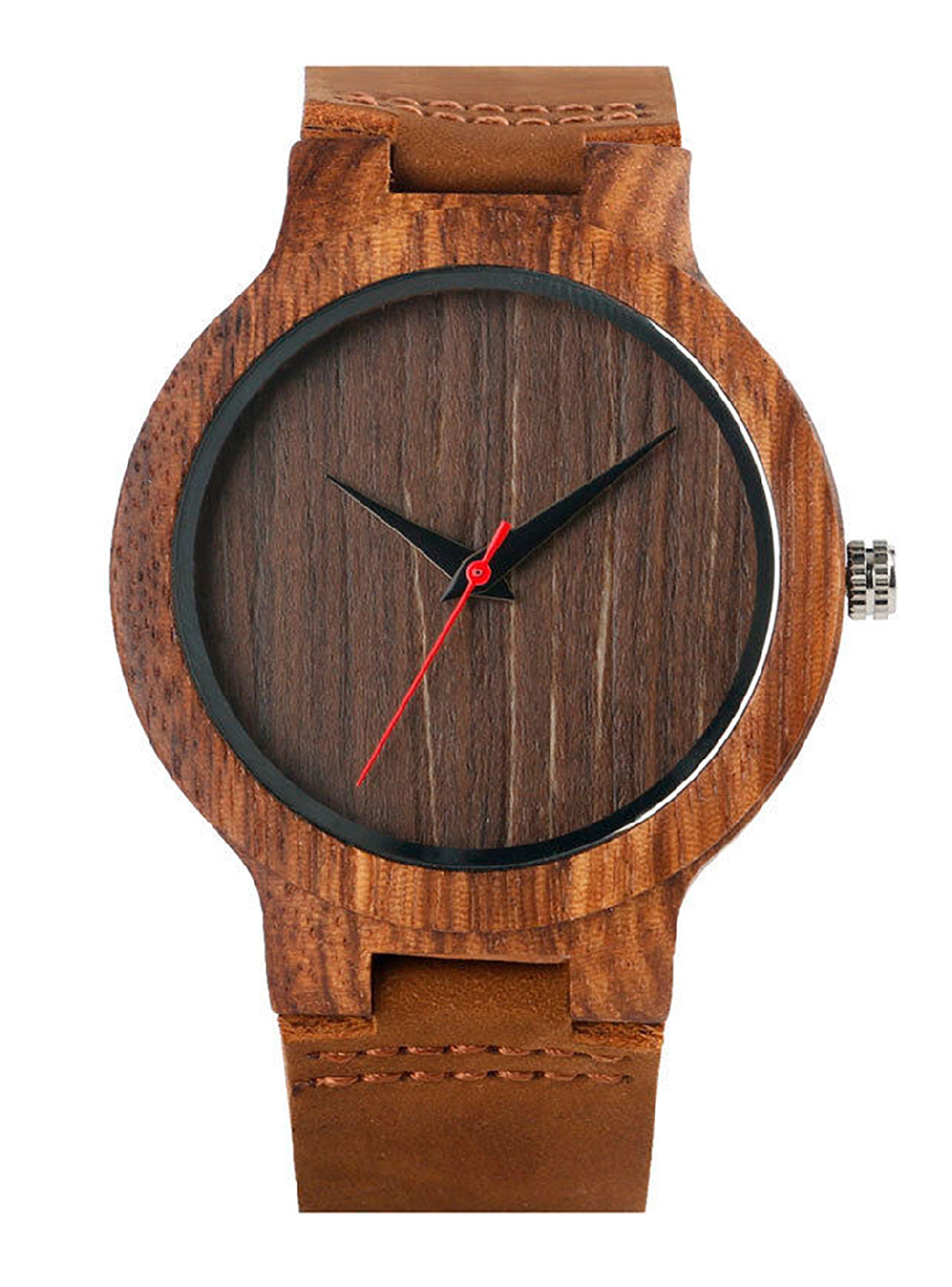Reloj Analogico Cuero Madera Café Dial Minimalista-0