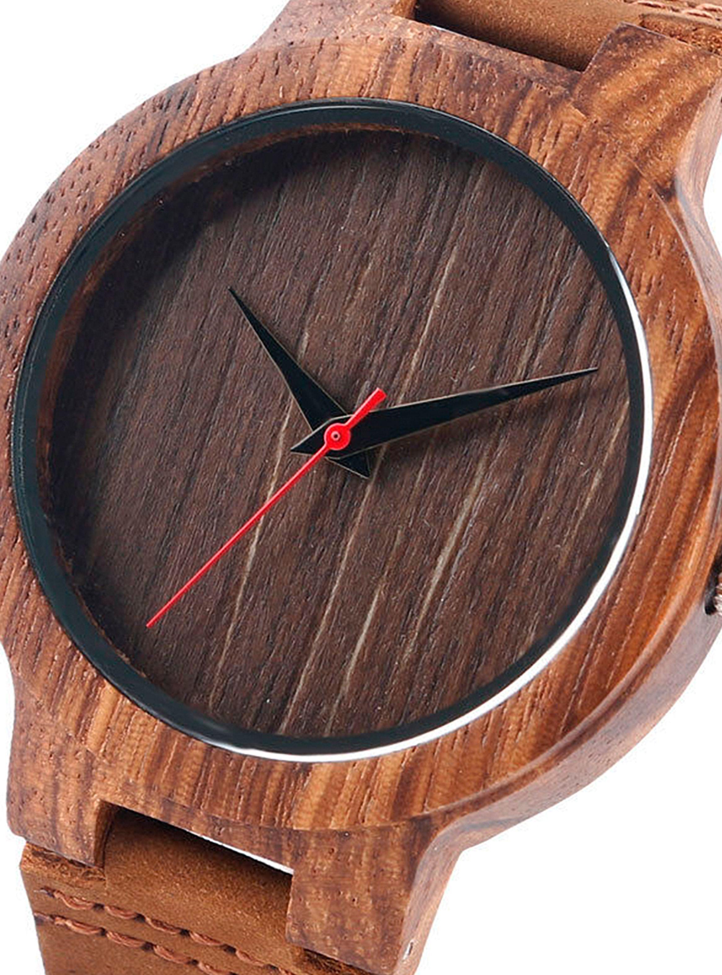 Reloj Analogico Cuero Madera Café Dial Minimalista-3