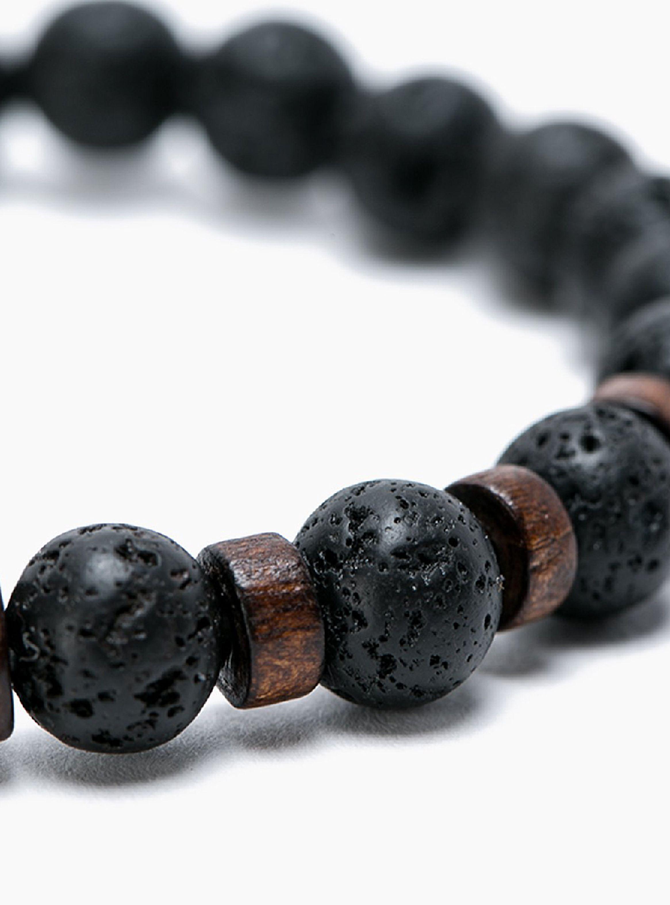 Pulsera Piedras Naturales Volcánica y Madera-2